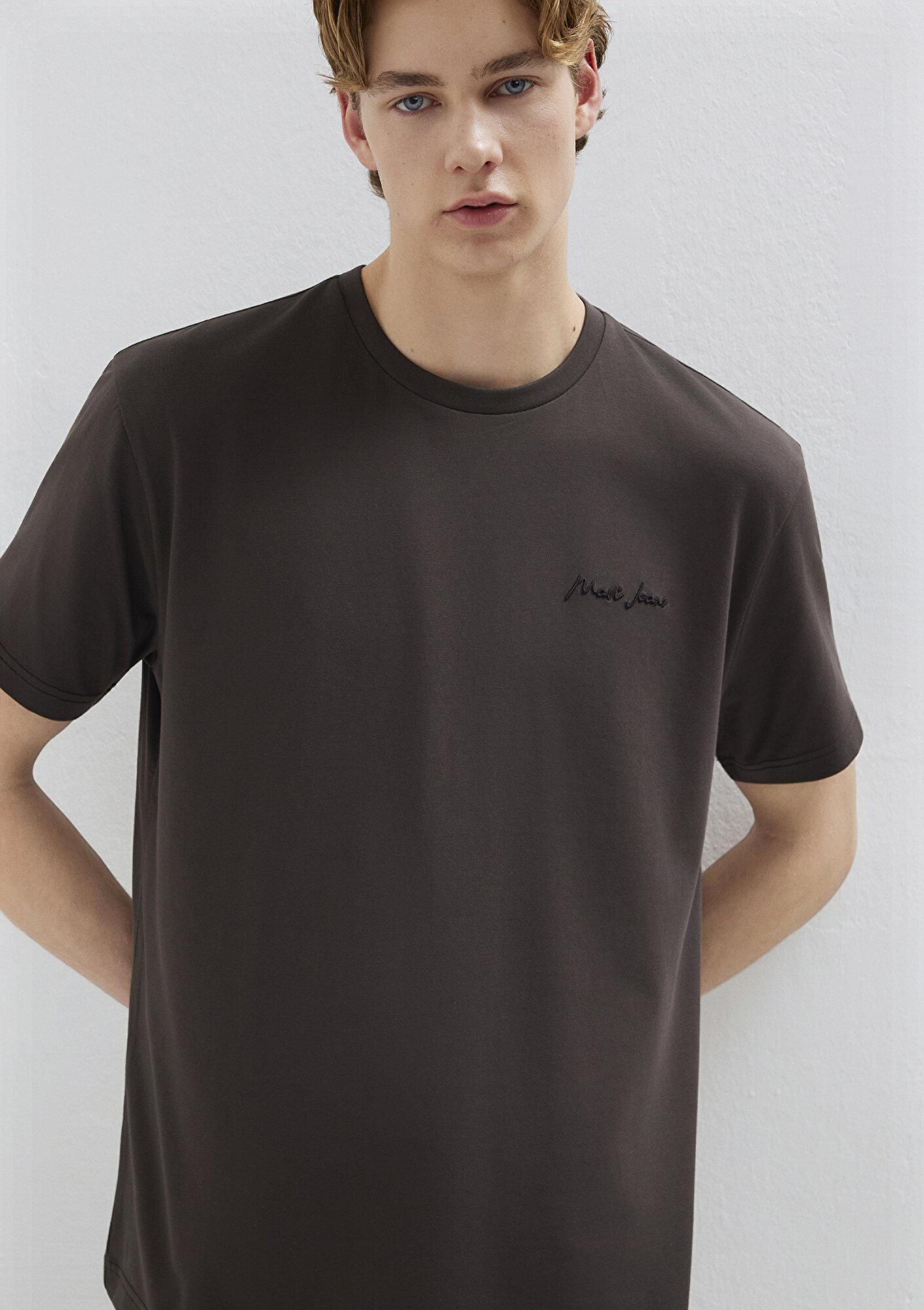 Mavi Mavi Jeans Nakışlı Kahverengi Basic Tişört Loose Fit / Bol Rahat Kesim 0612733-70219