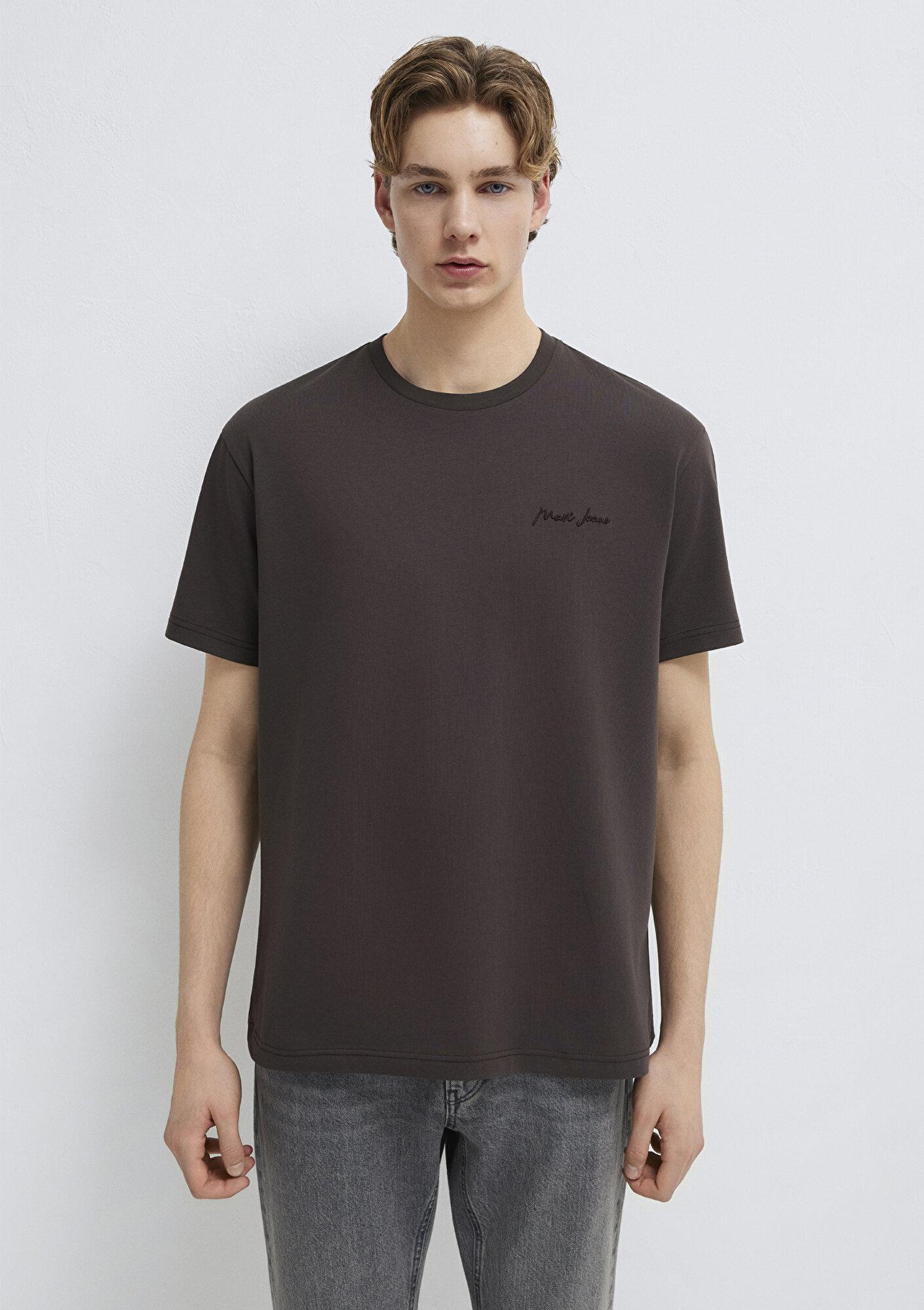 Mavi Mavi Jeans Nakışlı Kahverengi Basic Tişört Loose Fit / Bol Rahat Kesim 0612733-70219