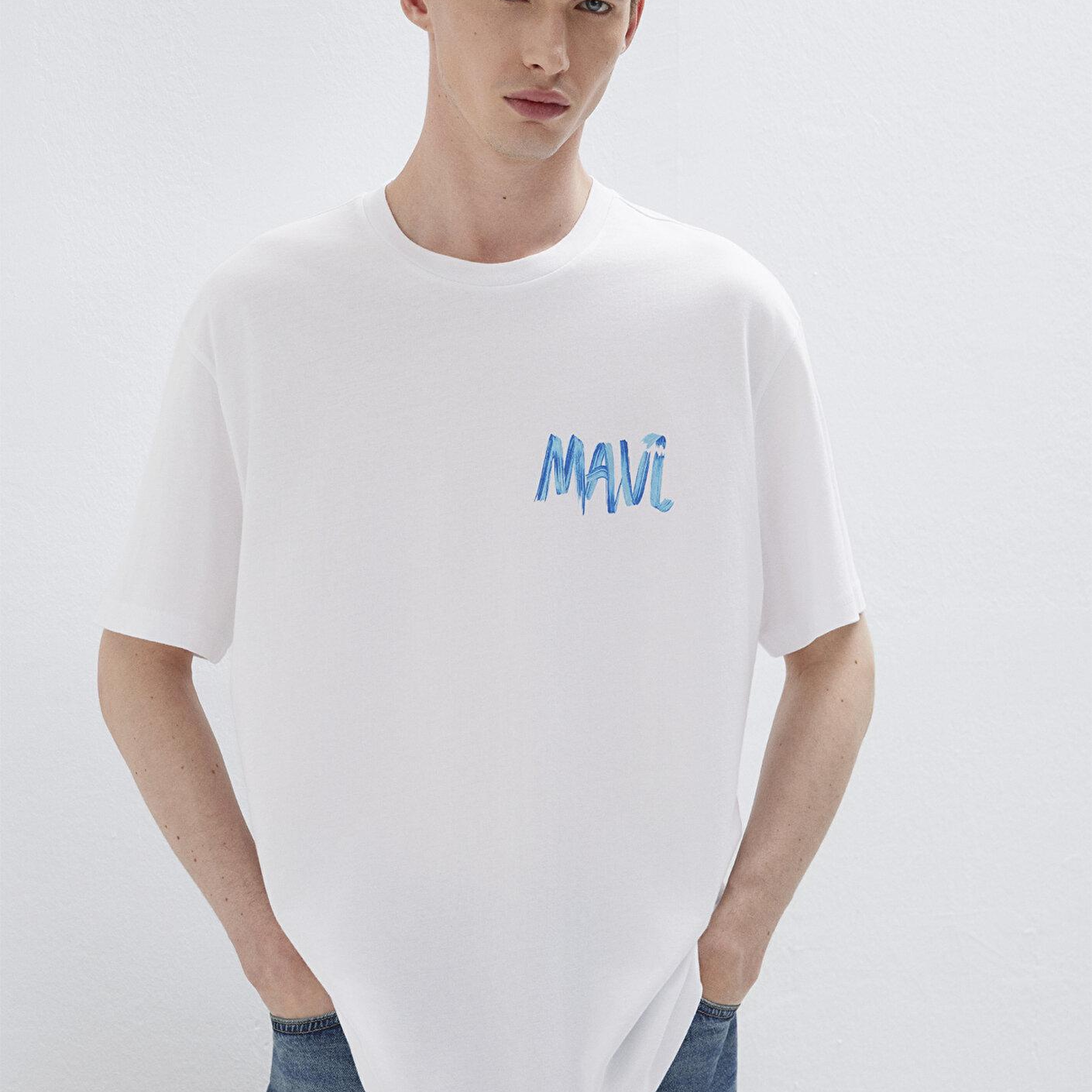 Mavi Mavi Baskılı Beyaz Tişört Loose Fit / Bol Rahat Kesim 0612468-620