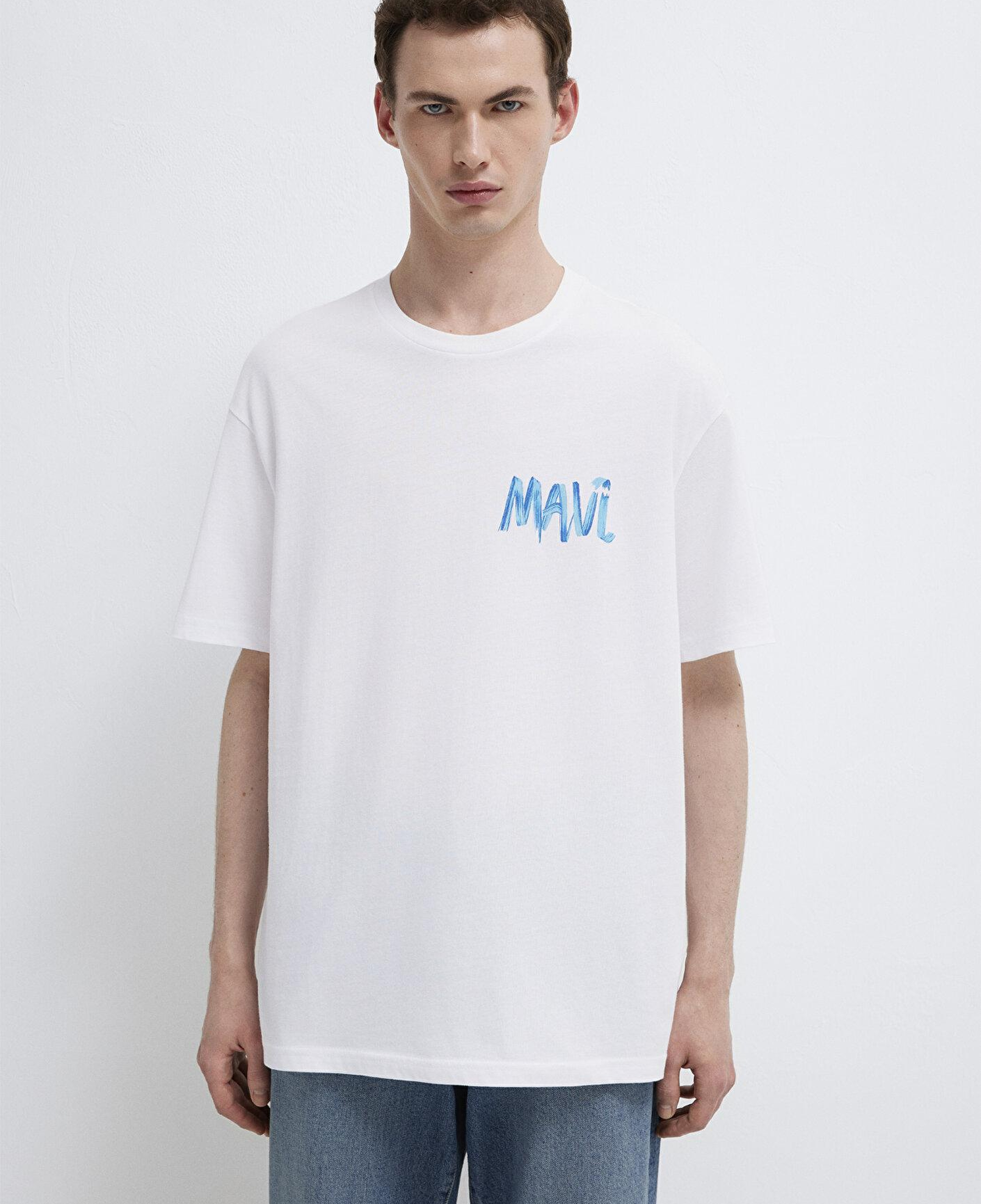 Mavi Mavi Baskılı Beyaz Tişört Loose Fit / Bol Rahat Kesim 0612468-620
