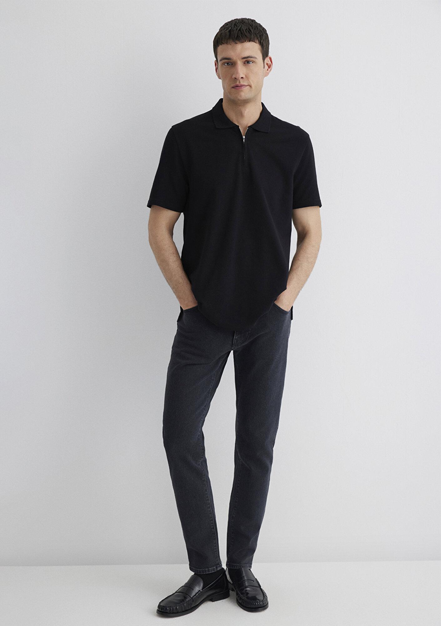 Mavi Yarı Fermuarlı Siyah Polo Tişört Regular Fit / Normal Kesim 0612525-900