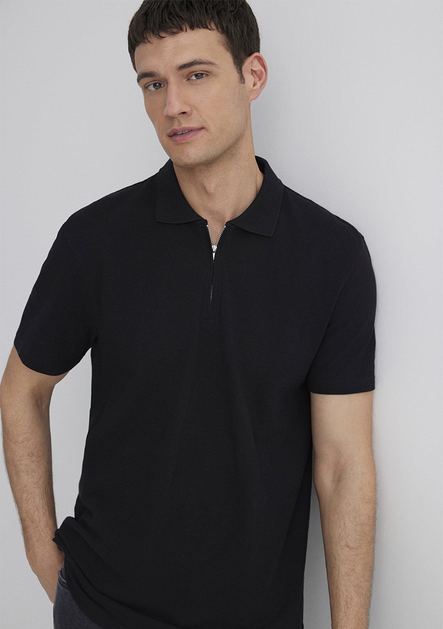 Mavi Yarı Fermuarlı Siyah Polo Tişört Regular Fit / Normal Kesim 0612525-900