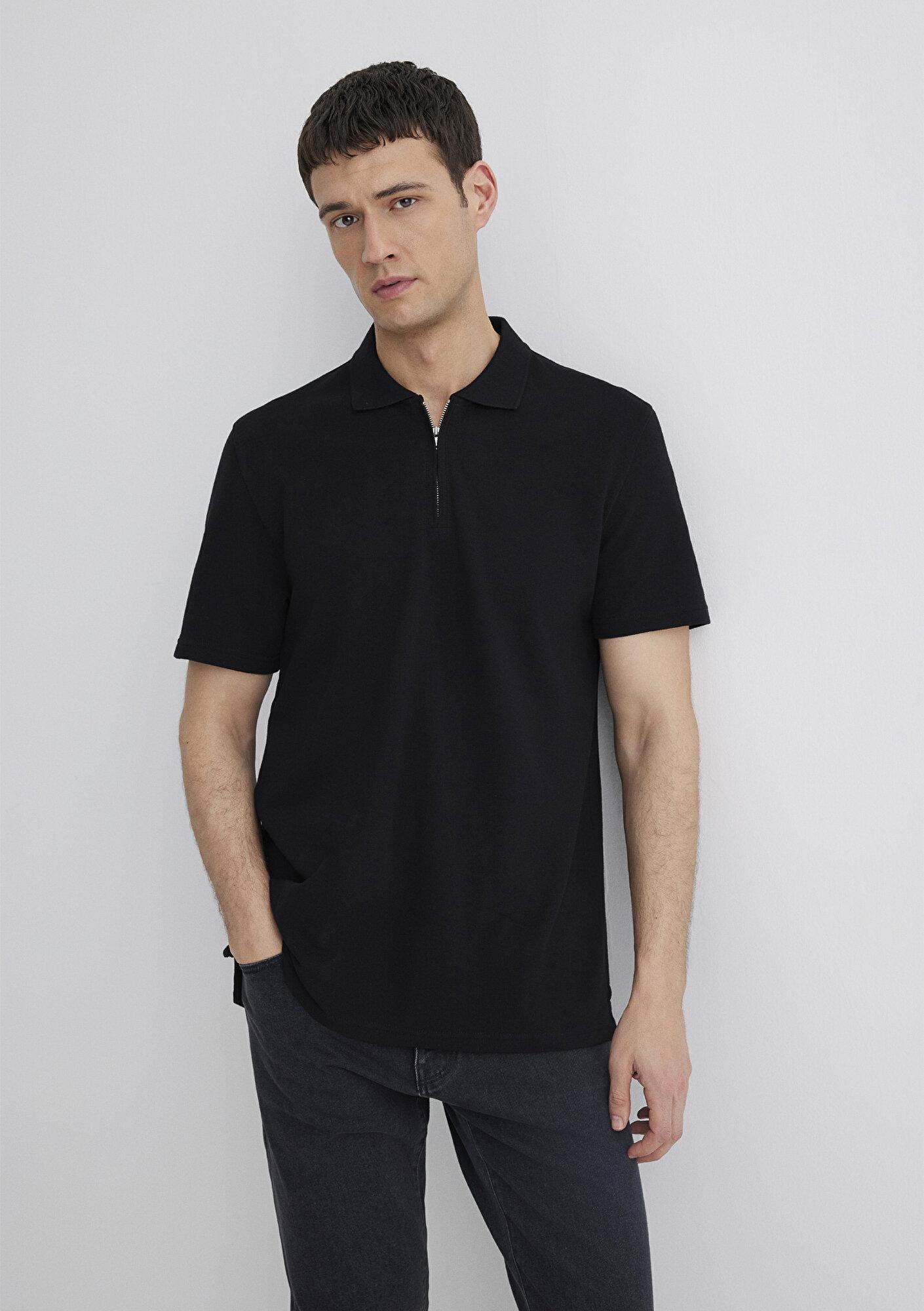 Mavi Yarı Fermuarlı Siyah Polo Tişört Regular Fit / Normal Kesim 0612525-900