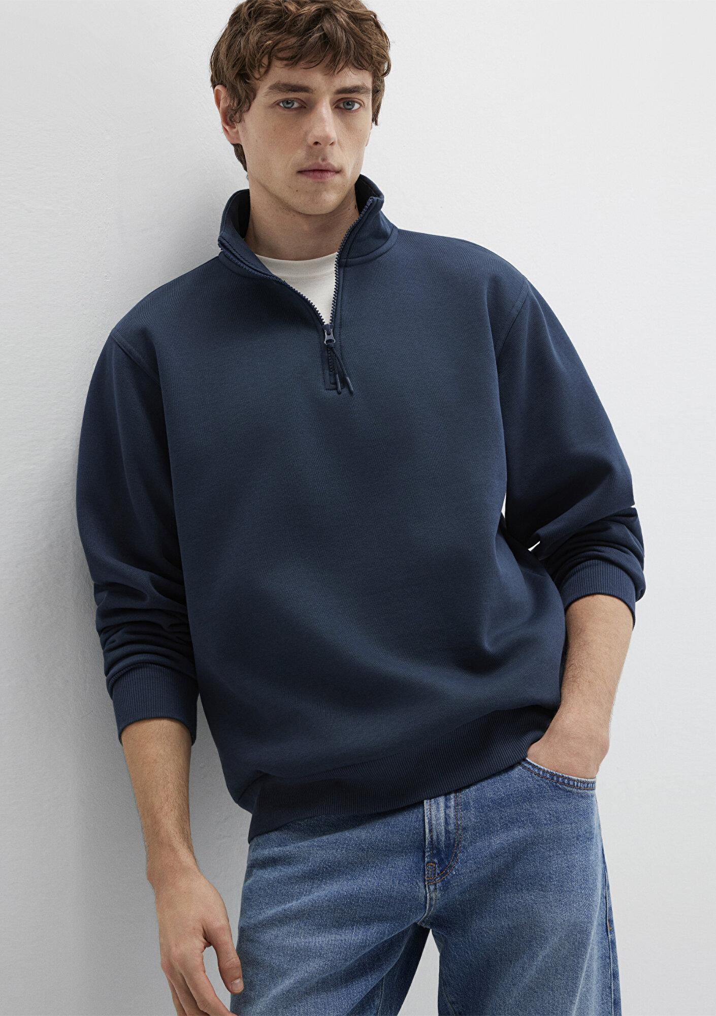 Mavi Yarı Fermuarlı Lacivert Basic Sweatshirt 0S10278-70490