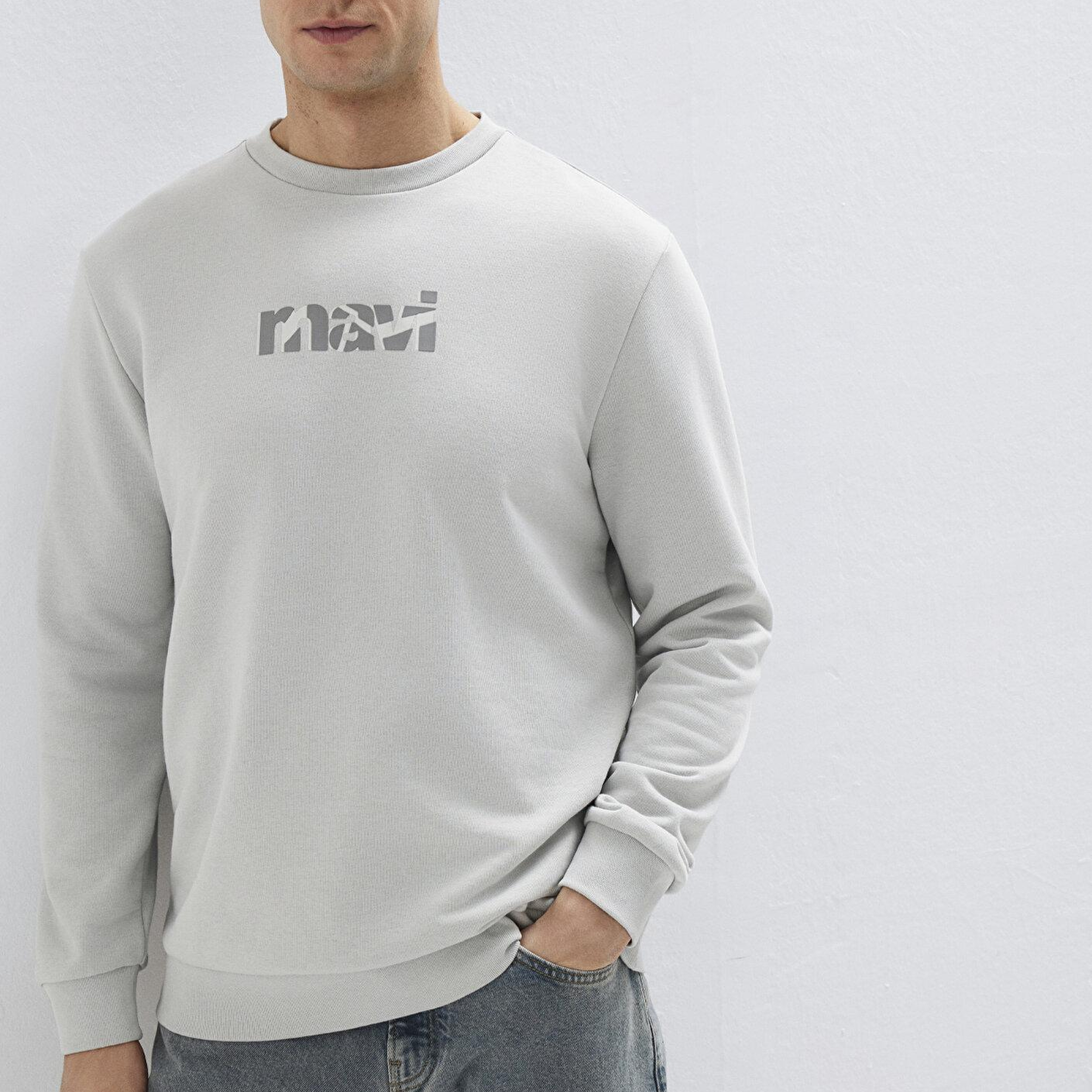 Mavi Mavi Logo Baskılı Gri Sweatshirt 0S10402-70075