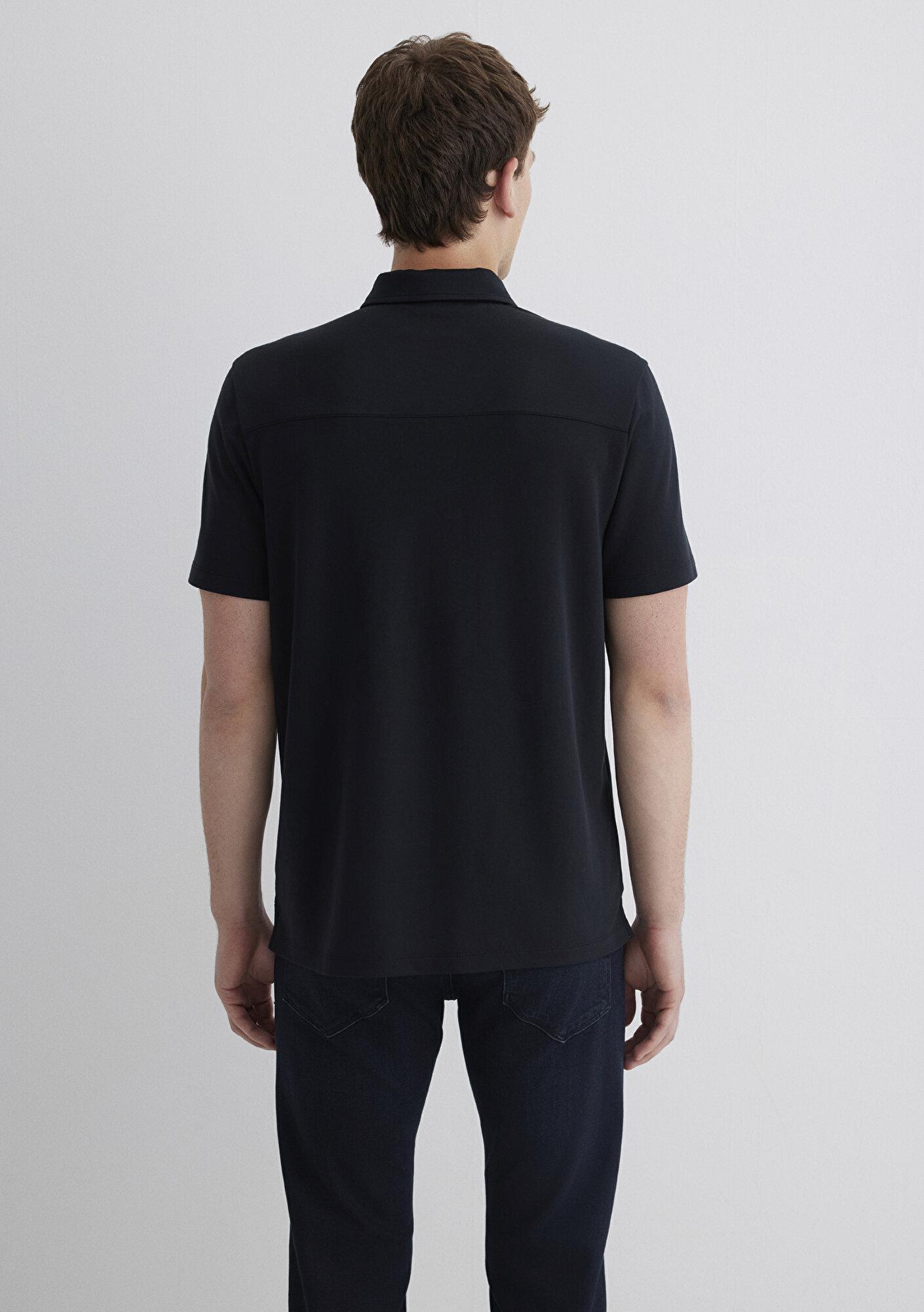 Mavi Soft-Premium Siyah (TENCEL™) Modal Karışımlı Yarı Fermuarlı Polo Tişört Regular Fit / Normal Kesim 0613007-900