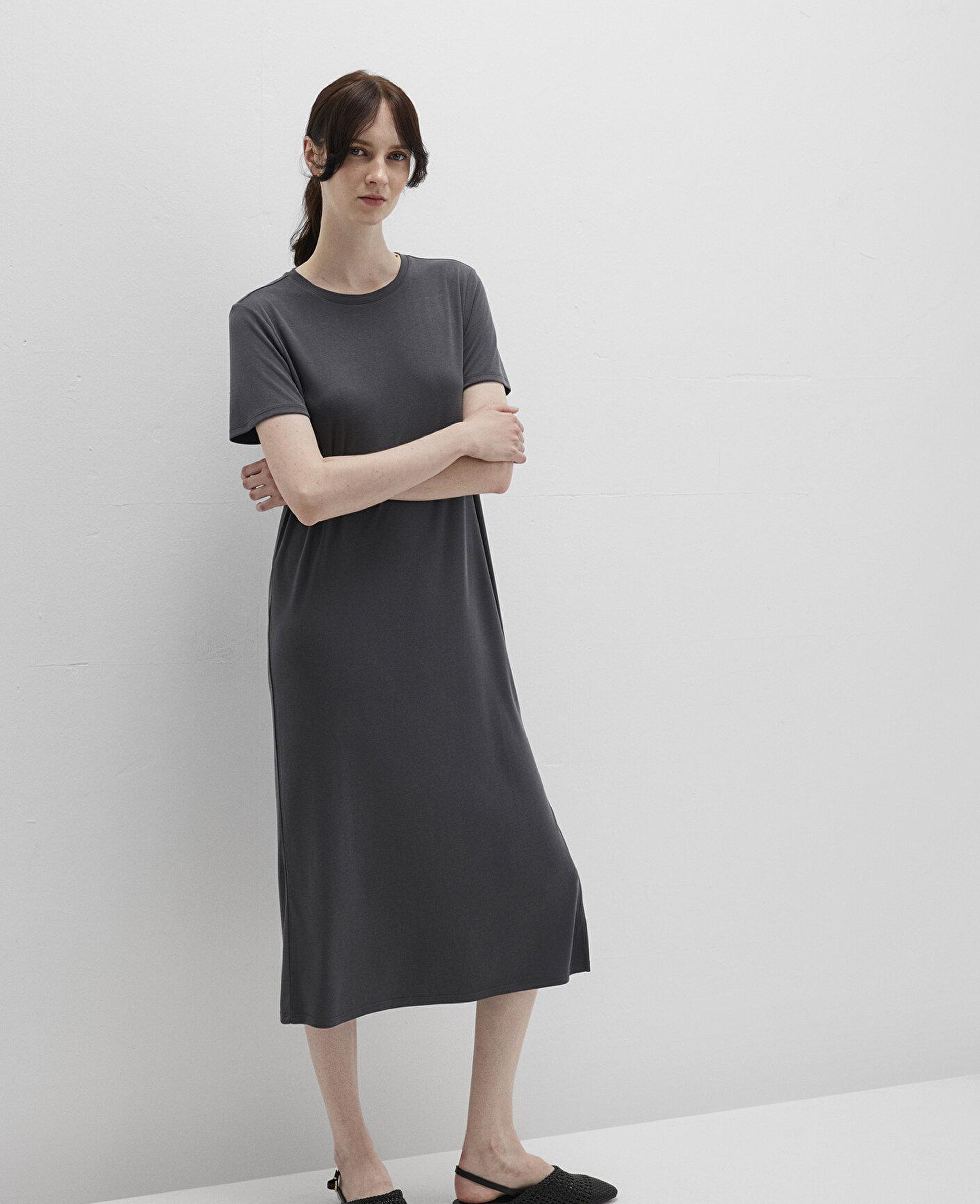 Mavi Antrasit (TENCEL™) Modal Karışımlı Midi Elbise 1310777-70095