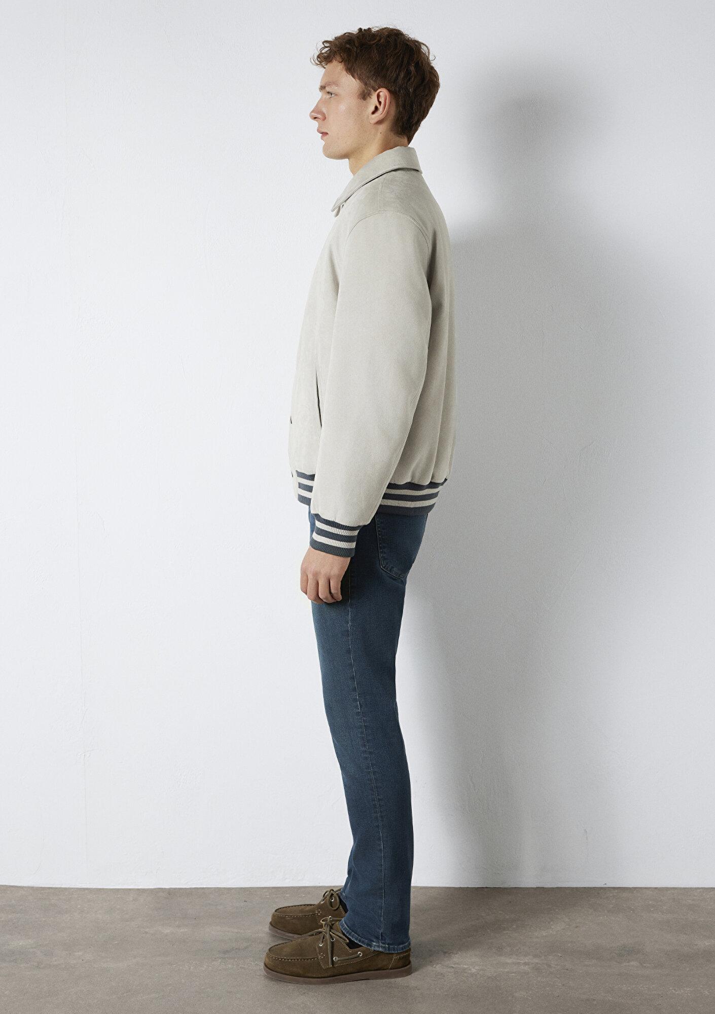 Mavi Gri Suni Süet Ceket Loose Fit / Bol Rahat Kesim 0110767-70075