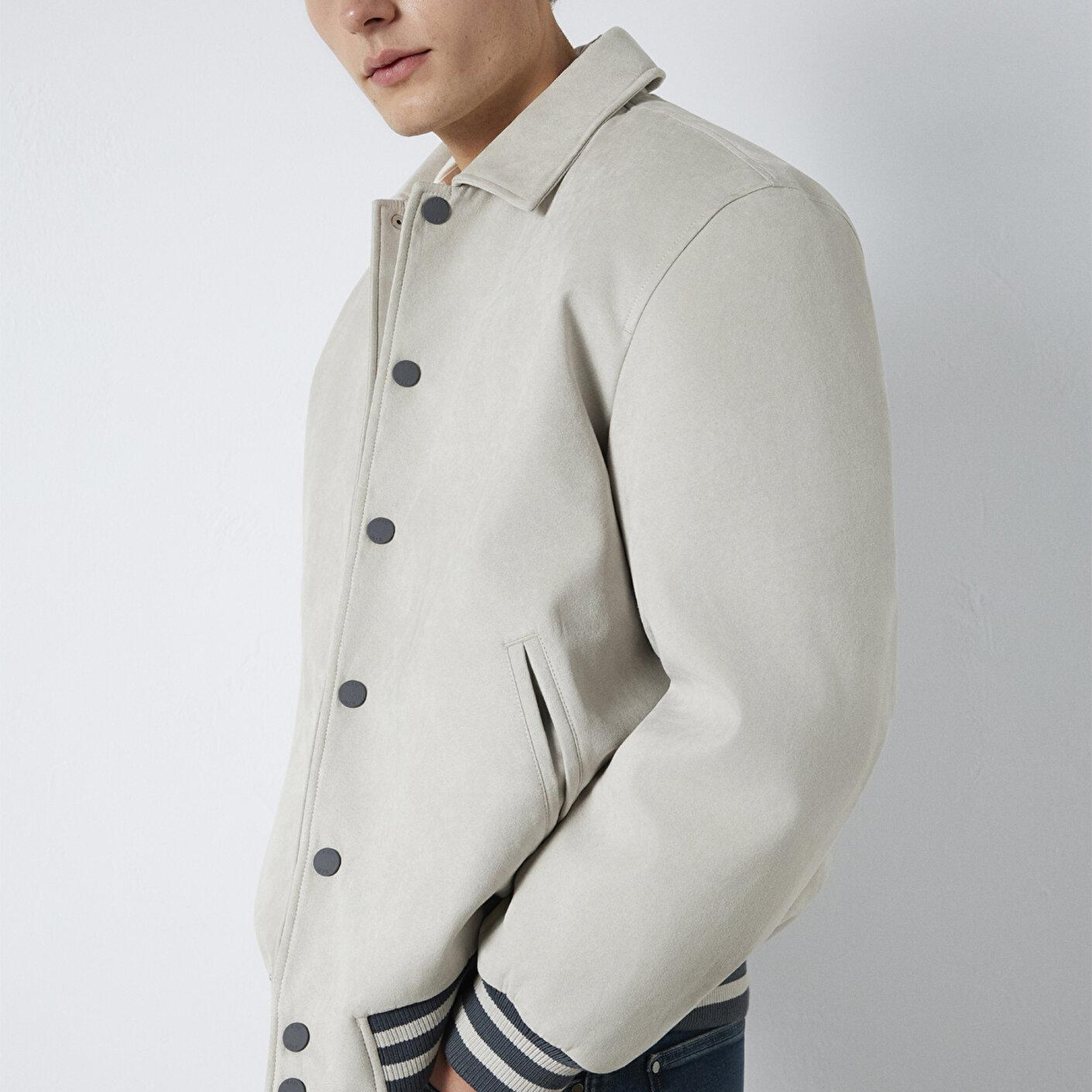 Mavi Gri Suni Süet Ceket Loose Fit / Bol Rahat Kesim 0110767-70075