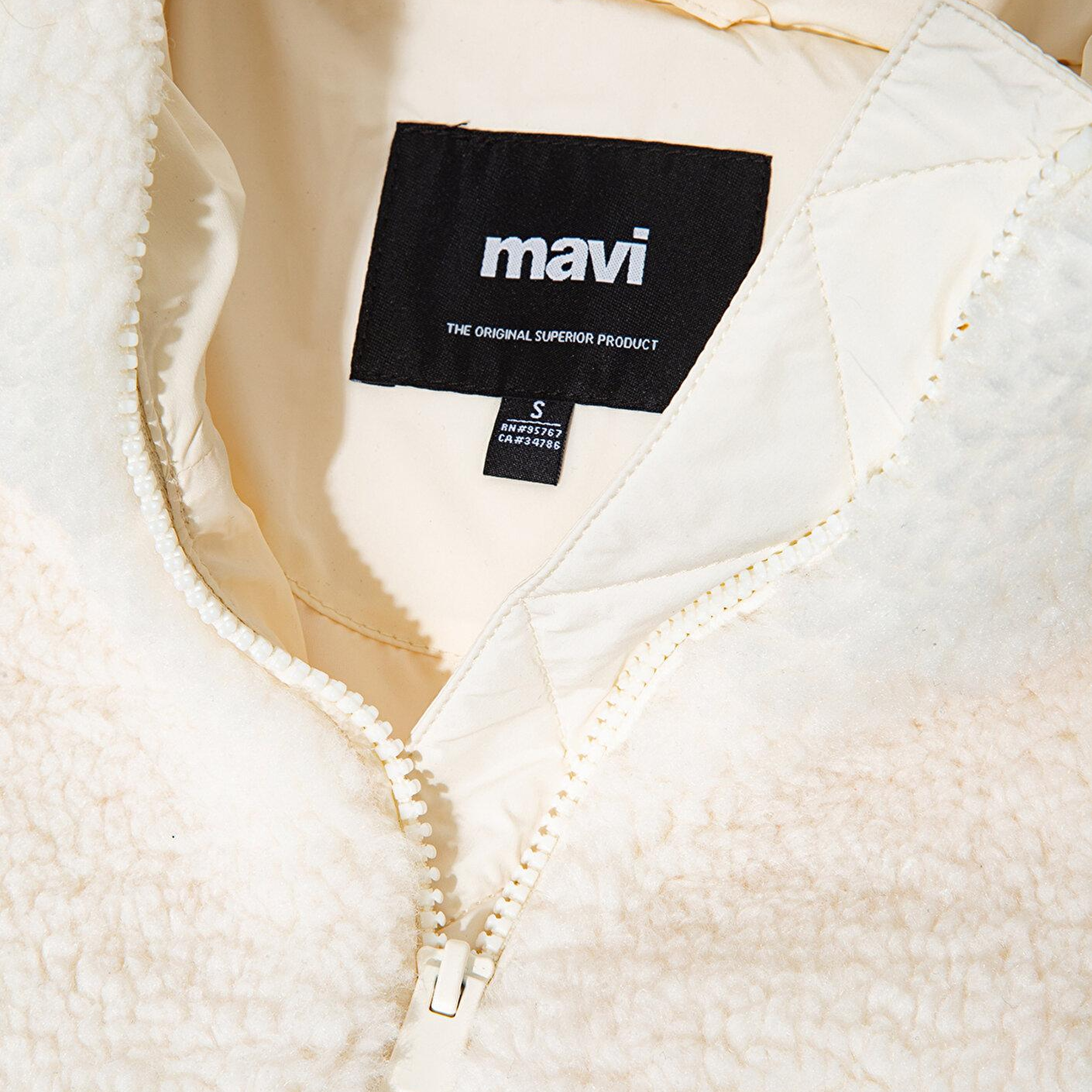 Mavi Dik Yaka Ekru Sherpa Ceket Loose Fit / Bol Rahat Kesim 1110818-80194