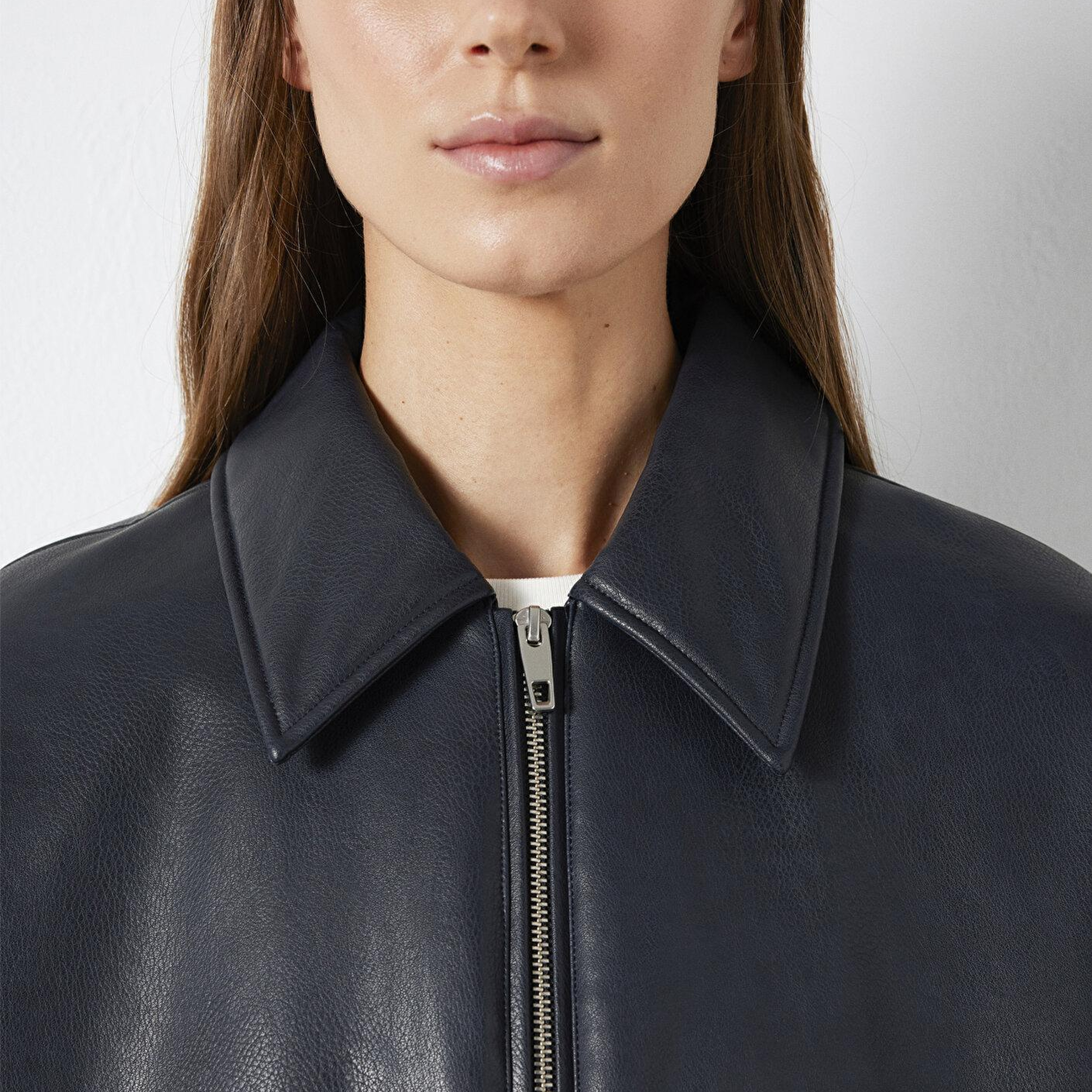 Mavi Lacivert Suni Deri Ceket Oversize / Geniş Kesim 1110614-90372