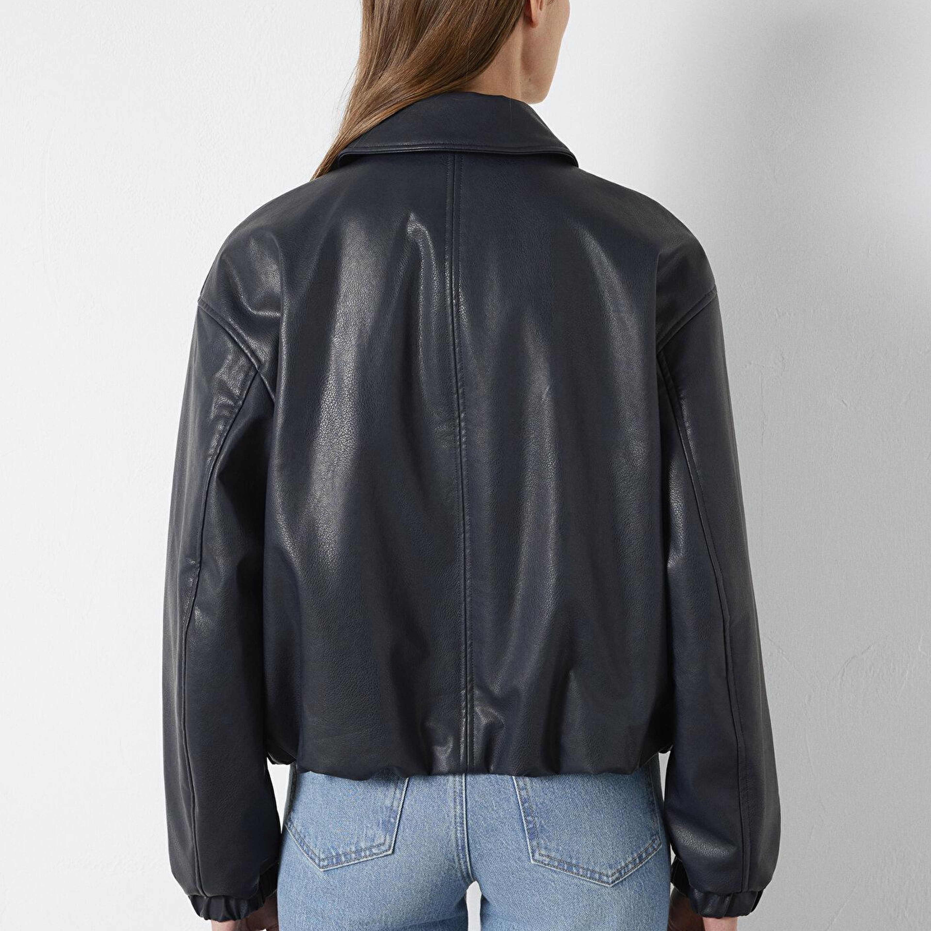 Mavi Lacivert Suni Deri Ceket Oversize / Geniş Kesim 1110614-90372