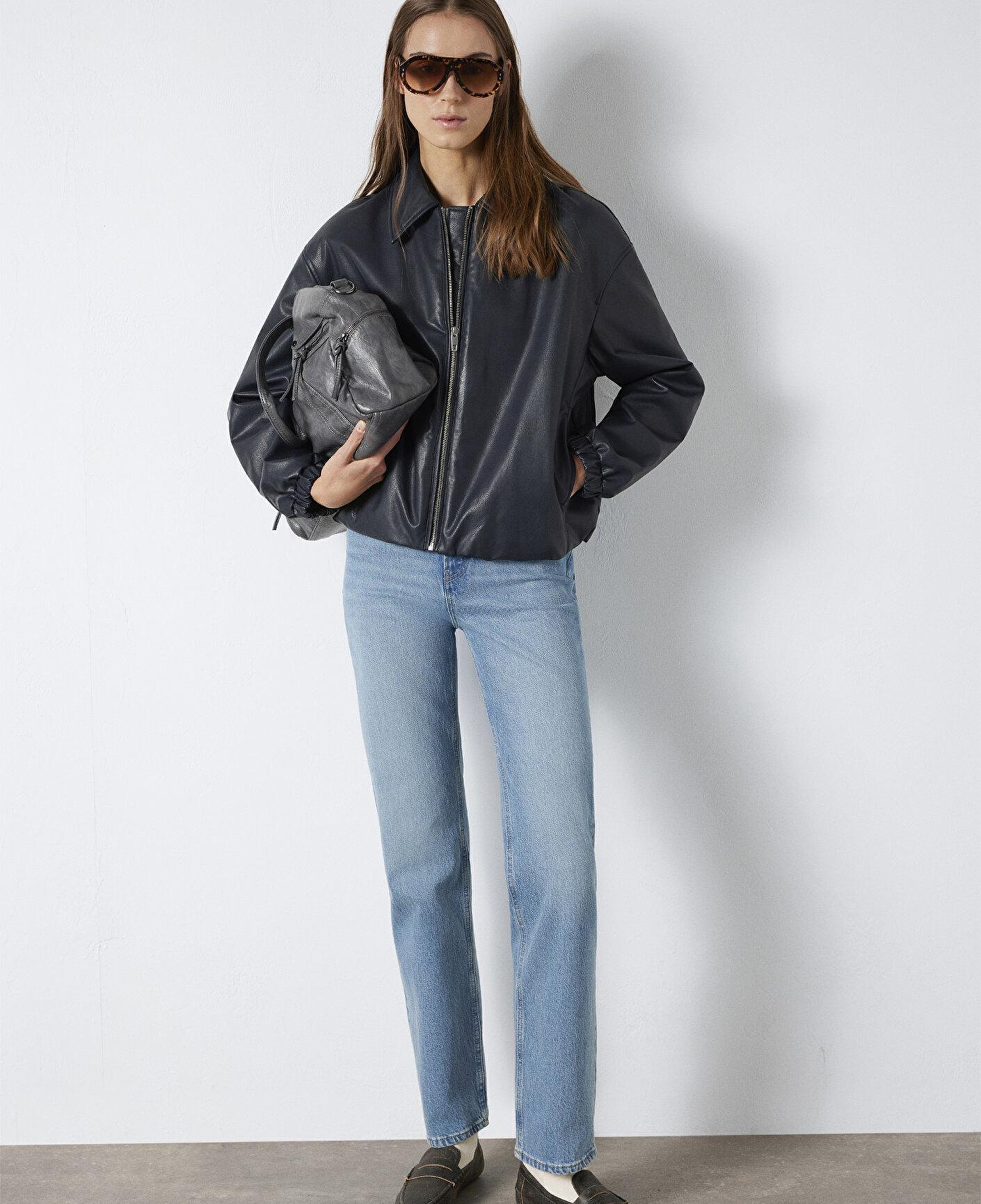 Mavi Lacivert Suni Deri Ceket Oversize / Geniş Kesim 1110614-90372