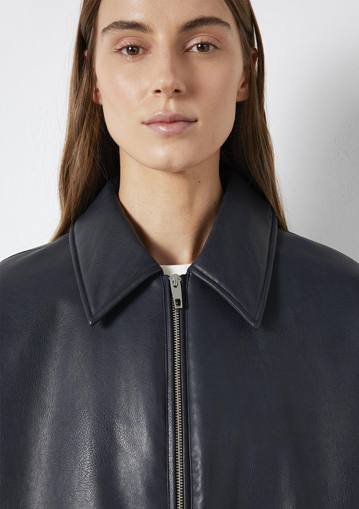 Mavi Lacivert Suni Deri Ceket Oversize / Geniş Kesim 1110614-90372