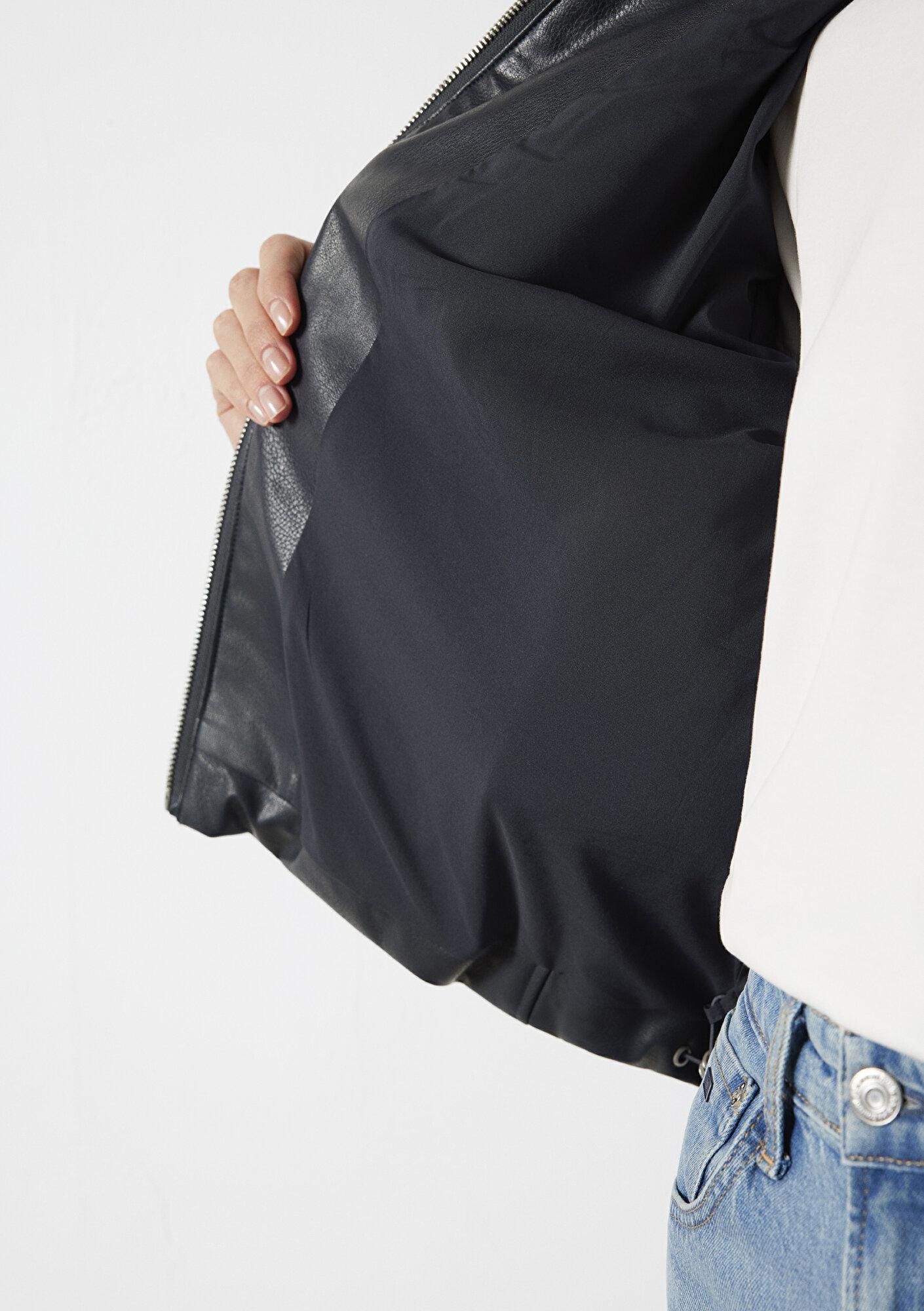 Mavi Lacivert Suni Deri Ceket Oversize / Geniş Kesim 1110614-90372