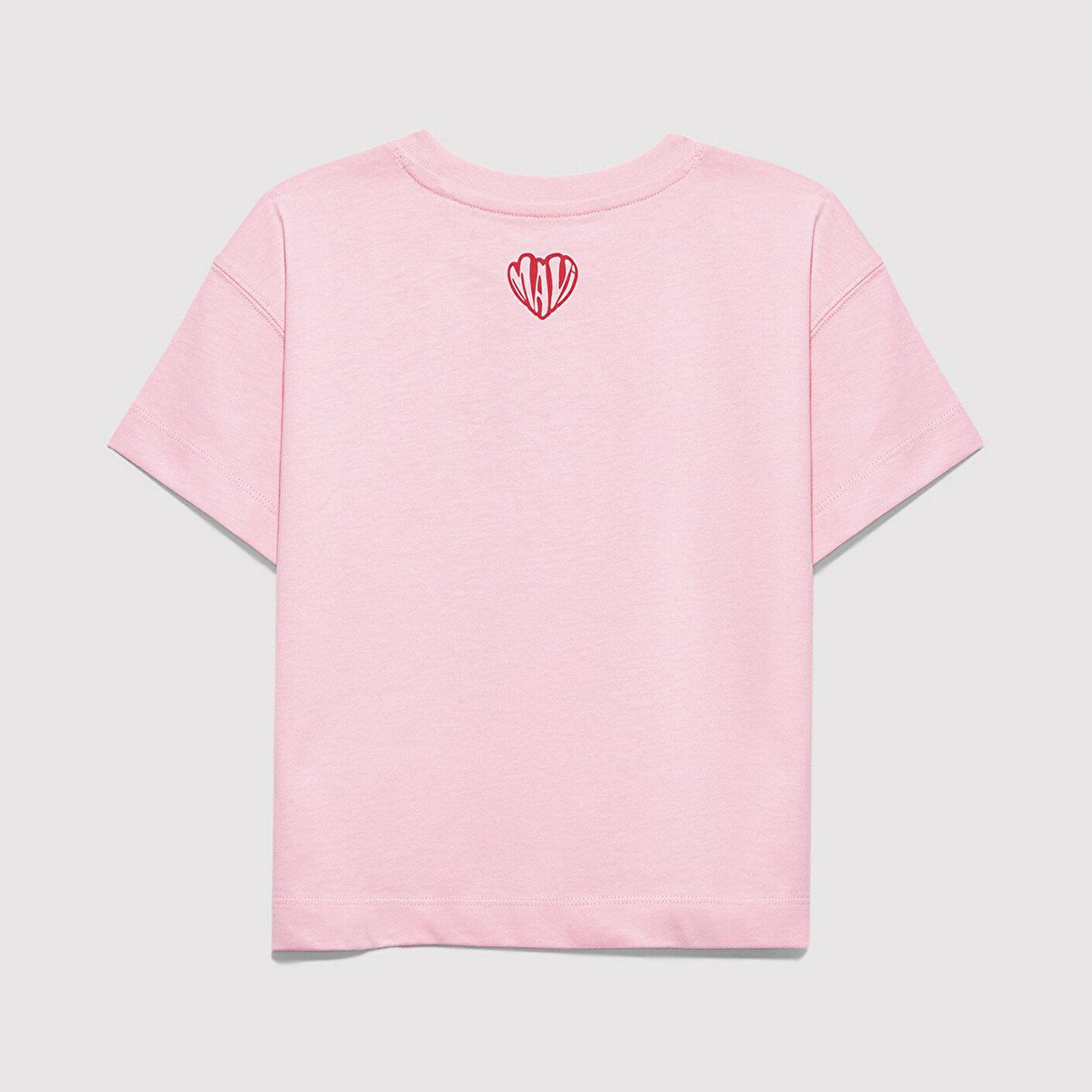 Mavi Baskılı Pembe Tişört Loose Fit / Bol Rahat Kesim 7610398-71007