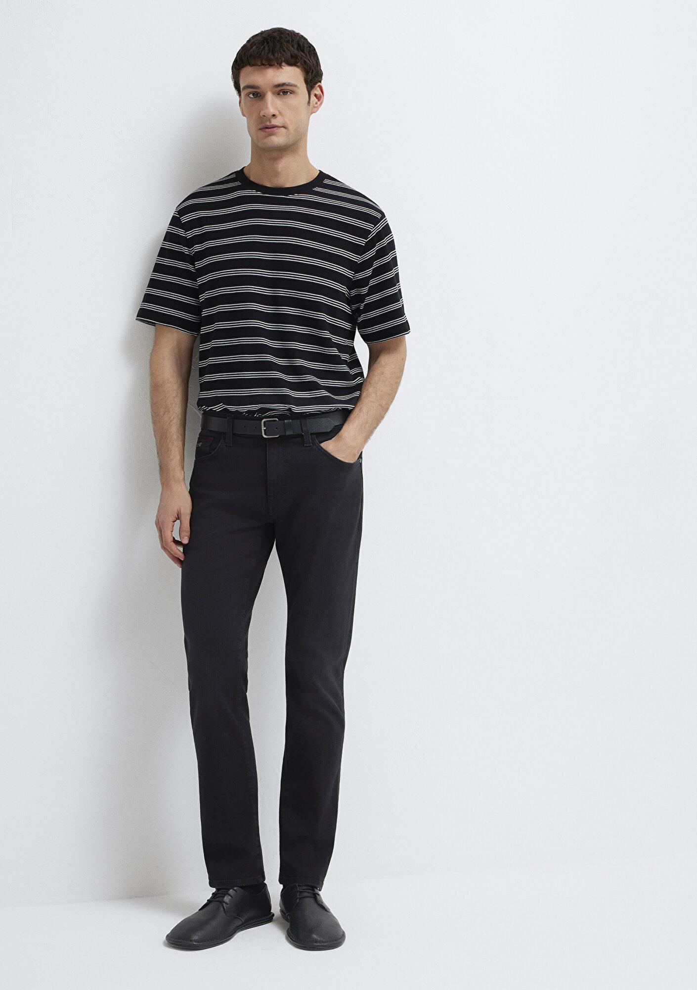 Mavi Çizgili Siyah Tişört Regular Fit / Normal Kesim 0613134-900