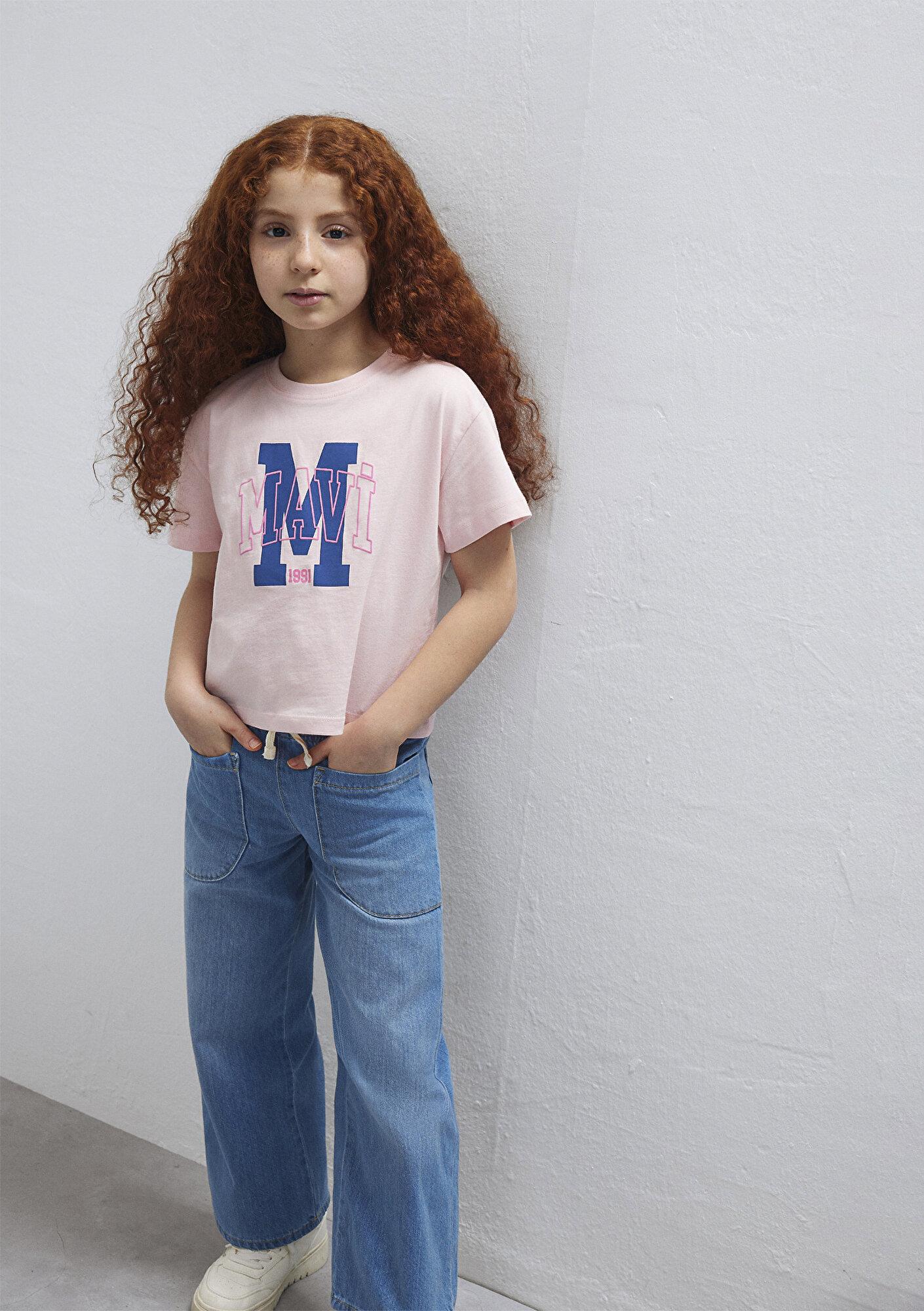 Mavi M Logo Baskılı Pembe Tişört Loose Fit / Bol Rahat Kesim 7610390-71007