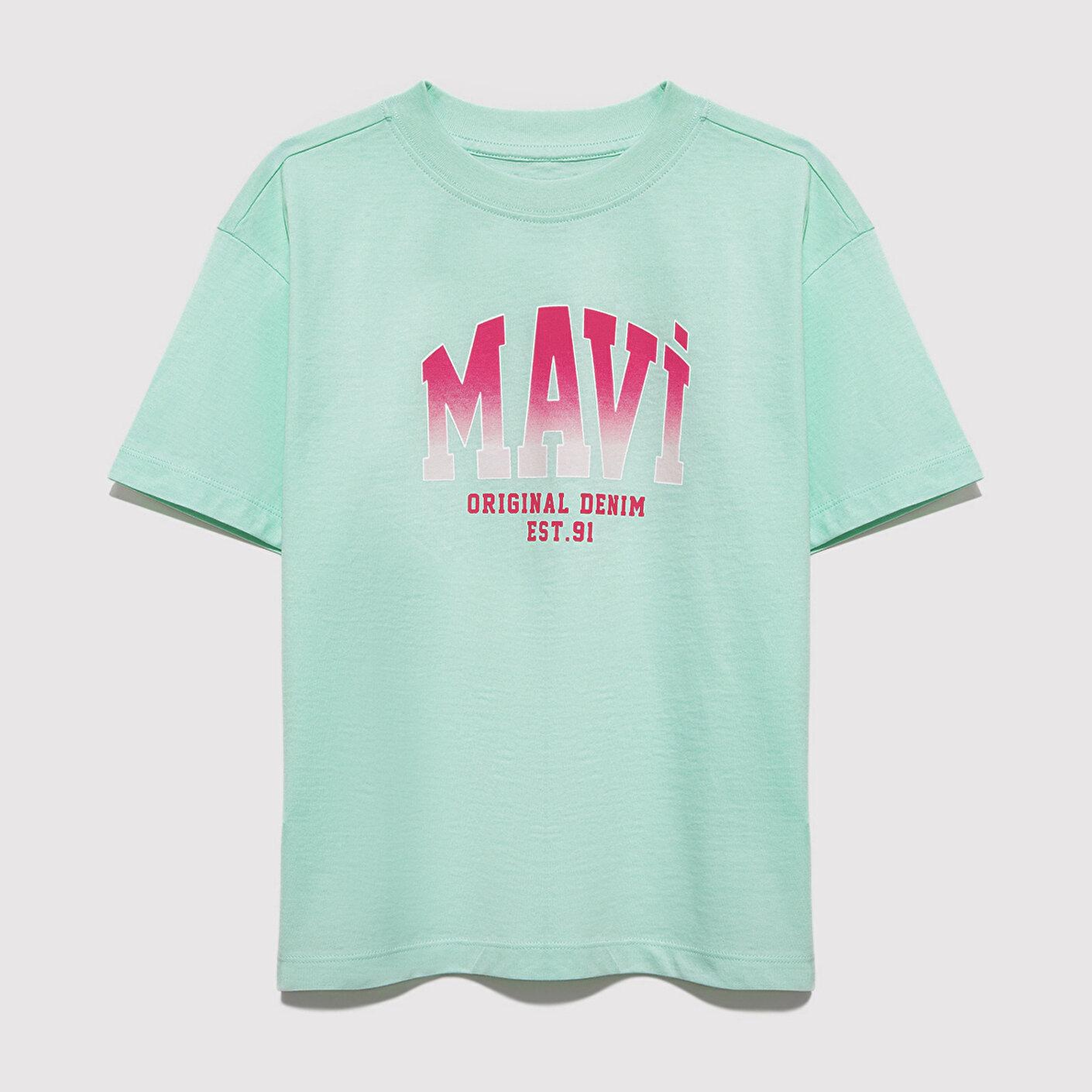 Mavi Mavi Logo Baskılı Yeşil Tişört Loose Fit / Bol Rahat Kesim 7610386-71643