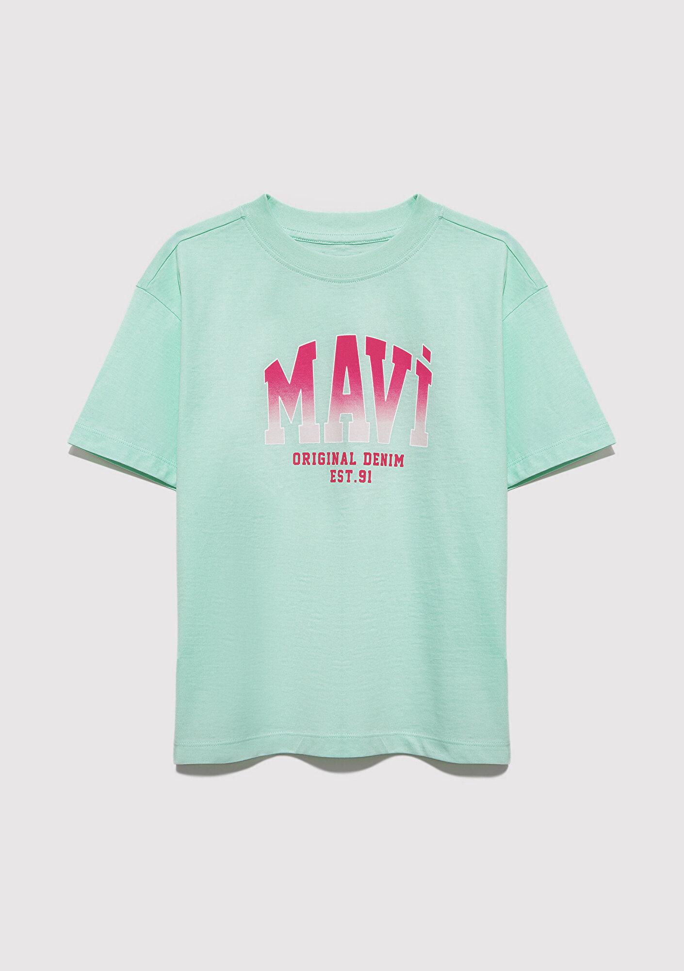 Mavi Mavi Logo Baskılı Yeşil Tişört Loose Fit / Bol Rahat Kesim 7610386-71643