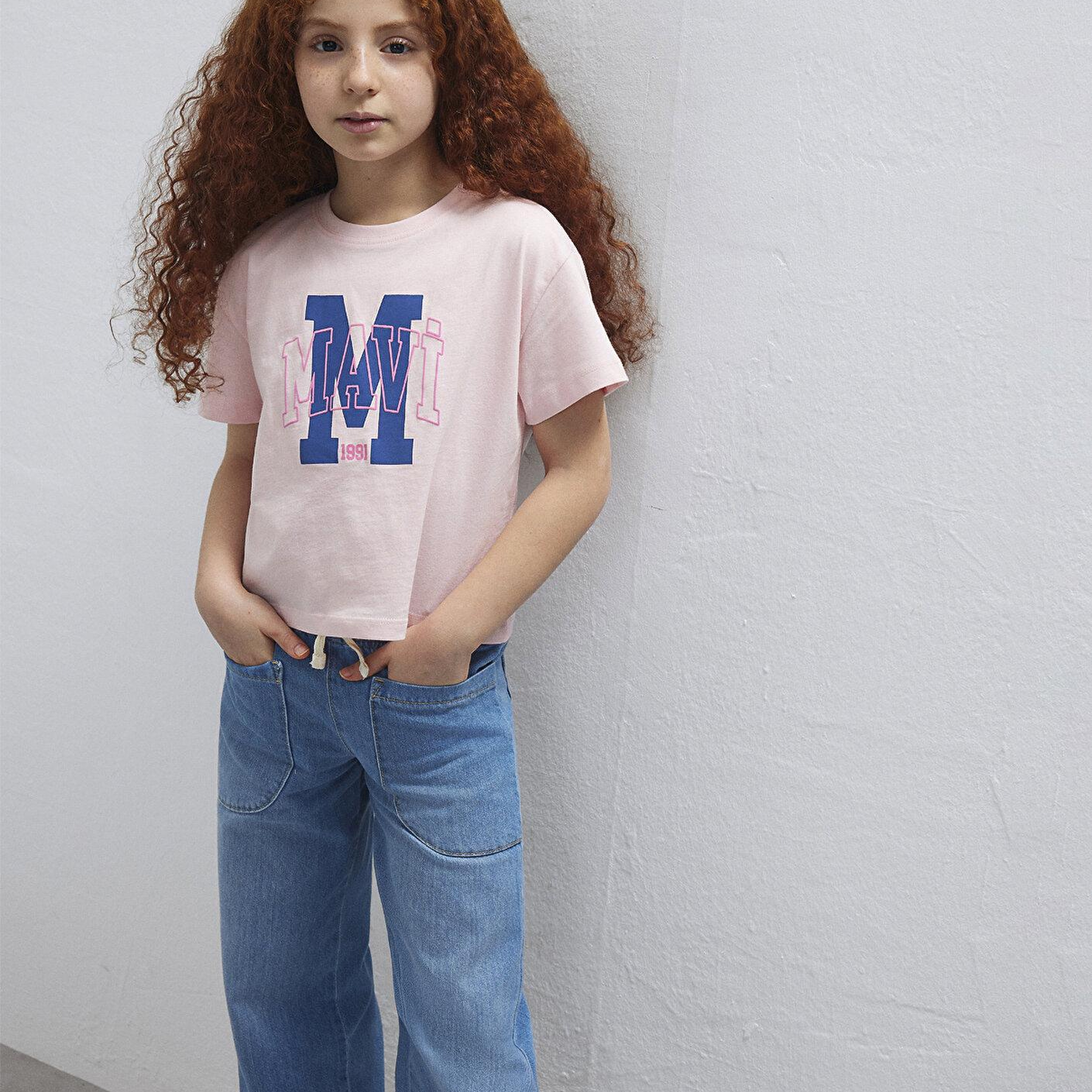 Mavi M Logo Baskılı Pembe Tişört Loose Fit / Bol Rahat Kesim 7610390-71007