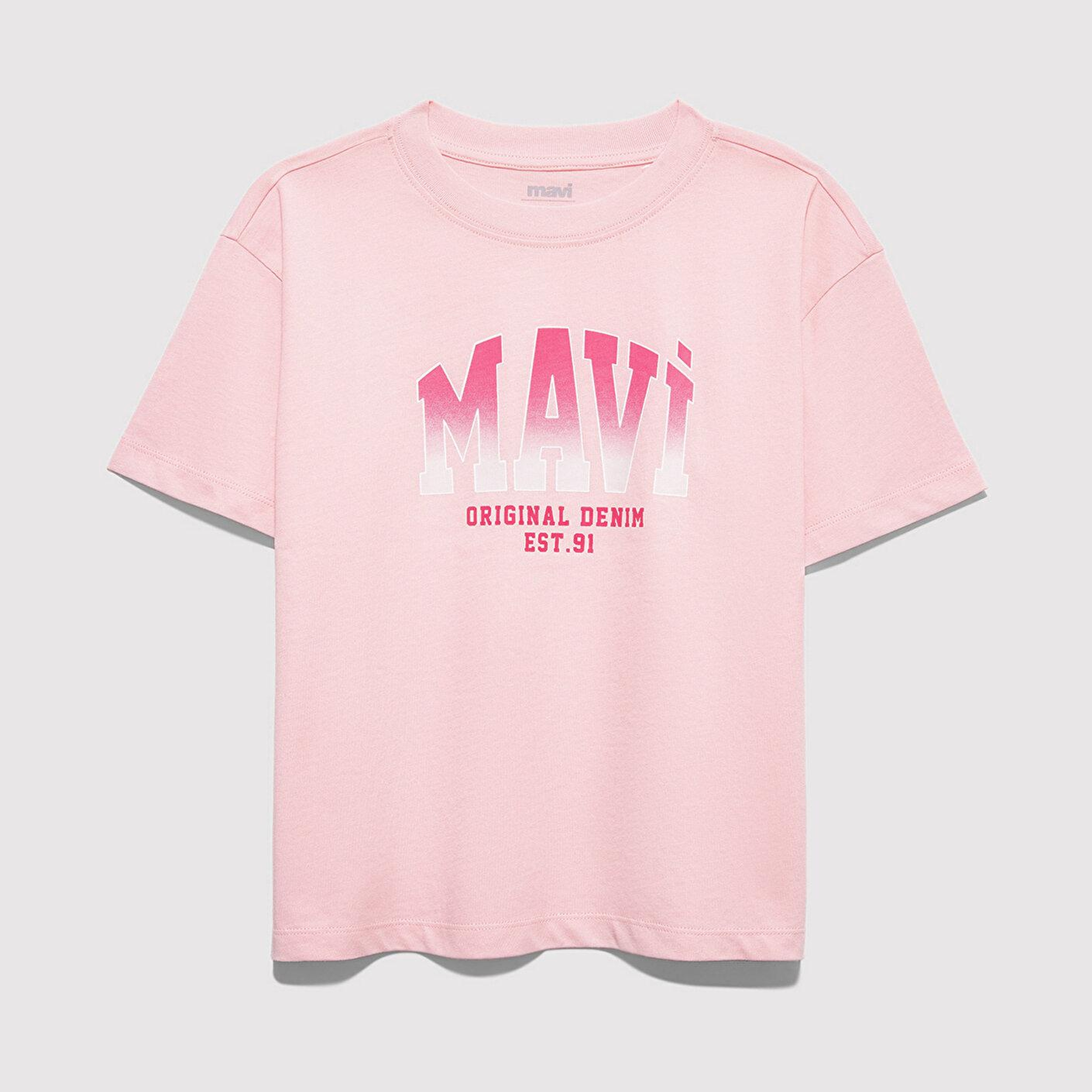 Mavi Mavi Logo Baskılı Pembe Tişört Loose Fit / Bol Rahat Kesim 7610386-71007