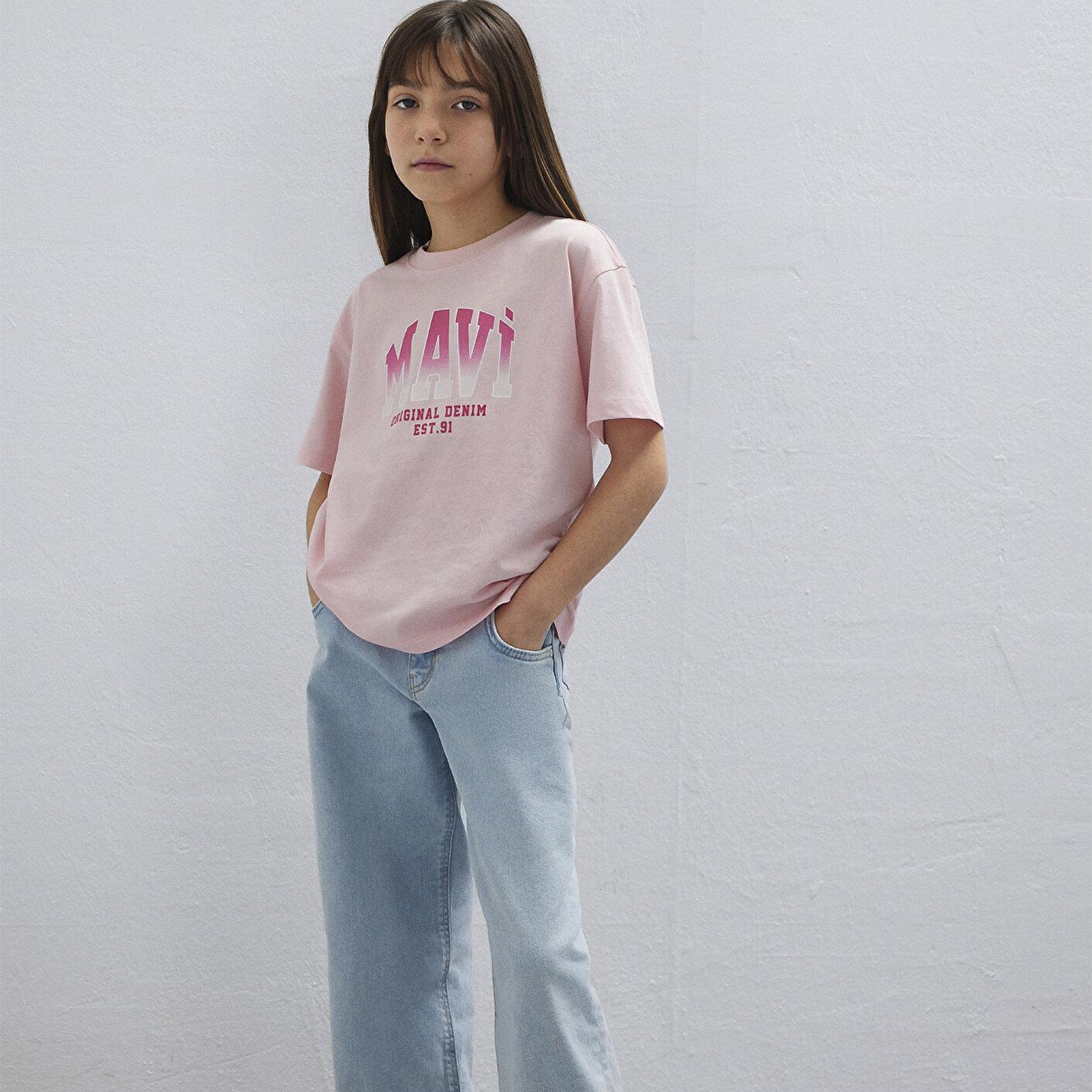 Mavi Mavi Logo Baskılı Pembe Tişört Loose Fit / Bol Rahat Kesim 7610386-71007