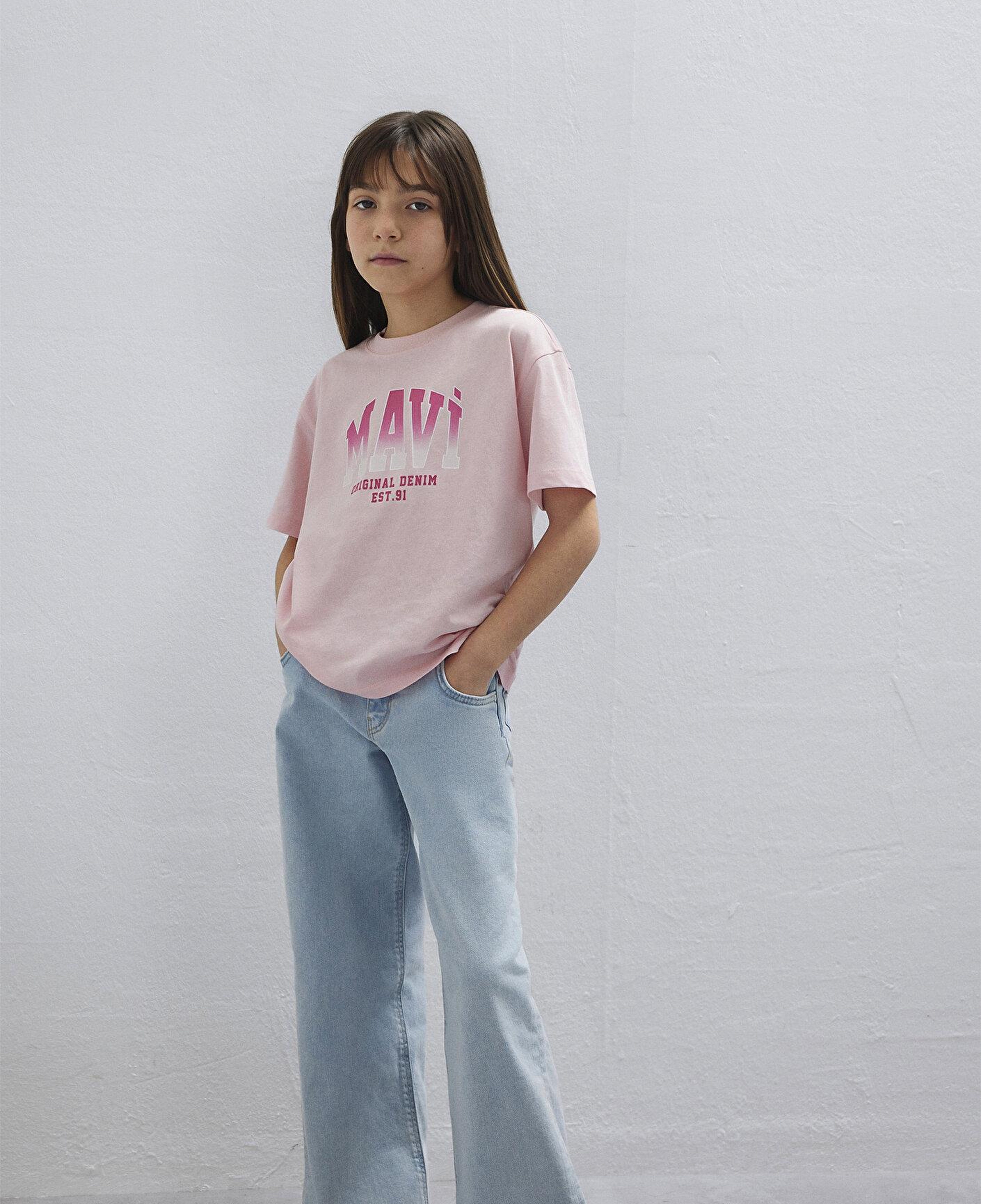 Mavi Mavi Logo Baskılı Pembe Tişört Loose Fit / Bol Rahat Kesim 7610386-71007