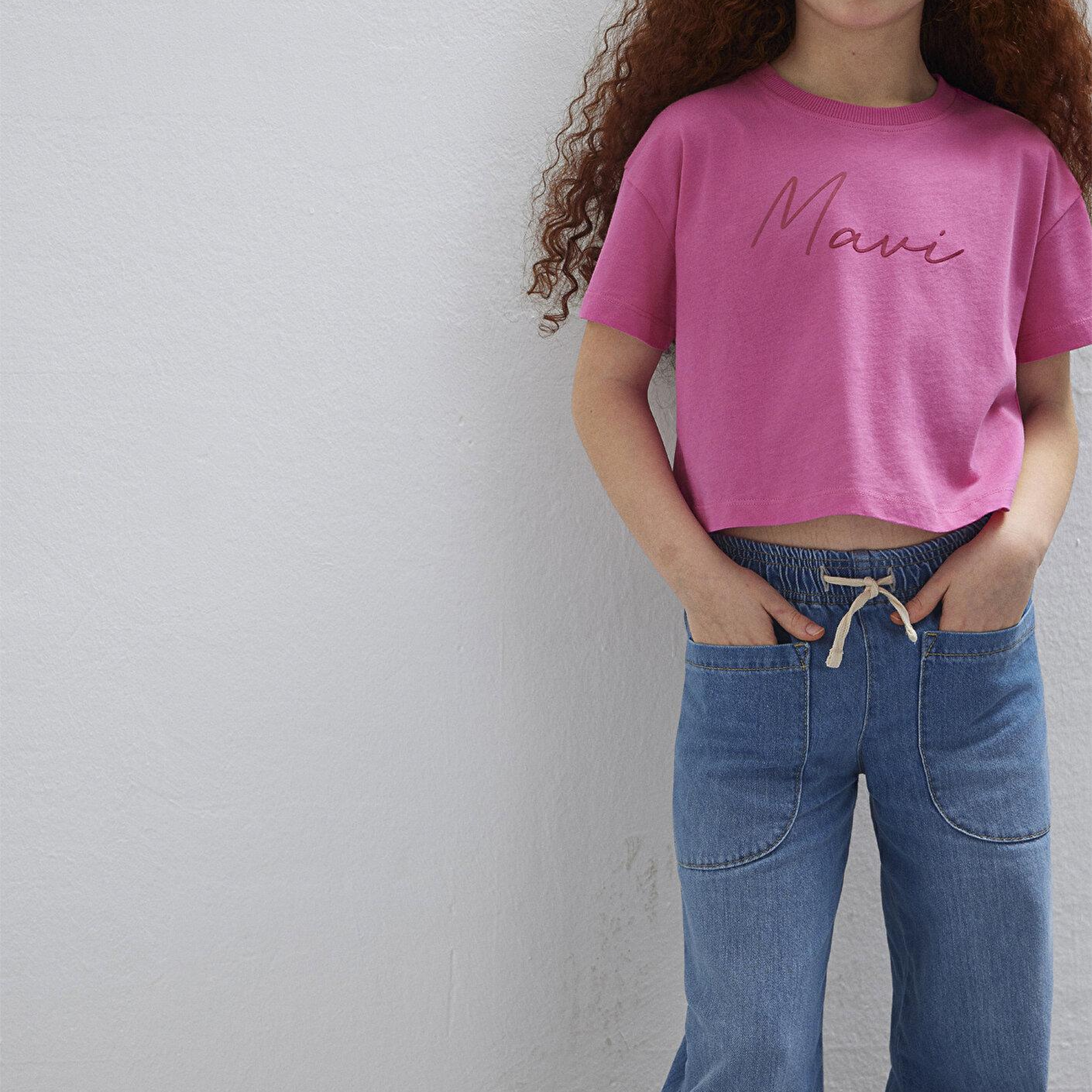 Mavi Mavi Logo Baskılı Pembe Tişört Loose Fit / Bol Rahat Kesim 7610181-91355