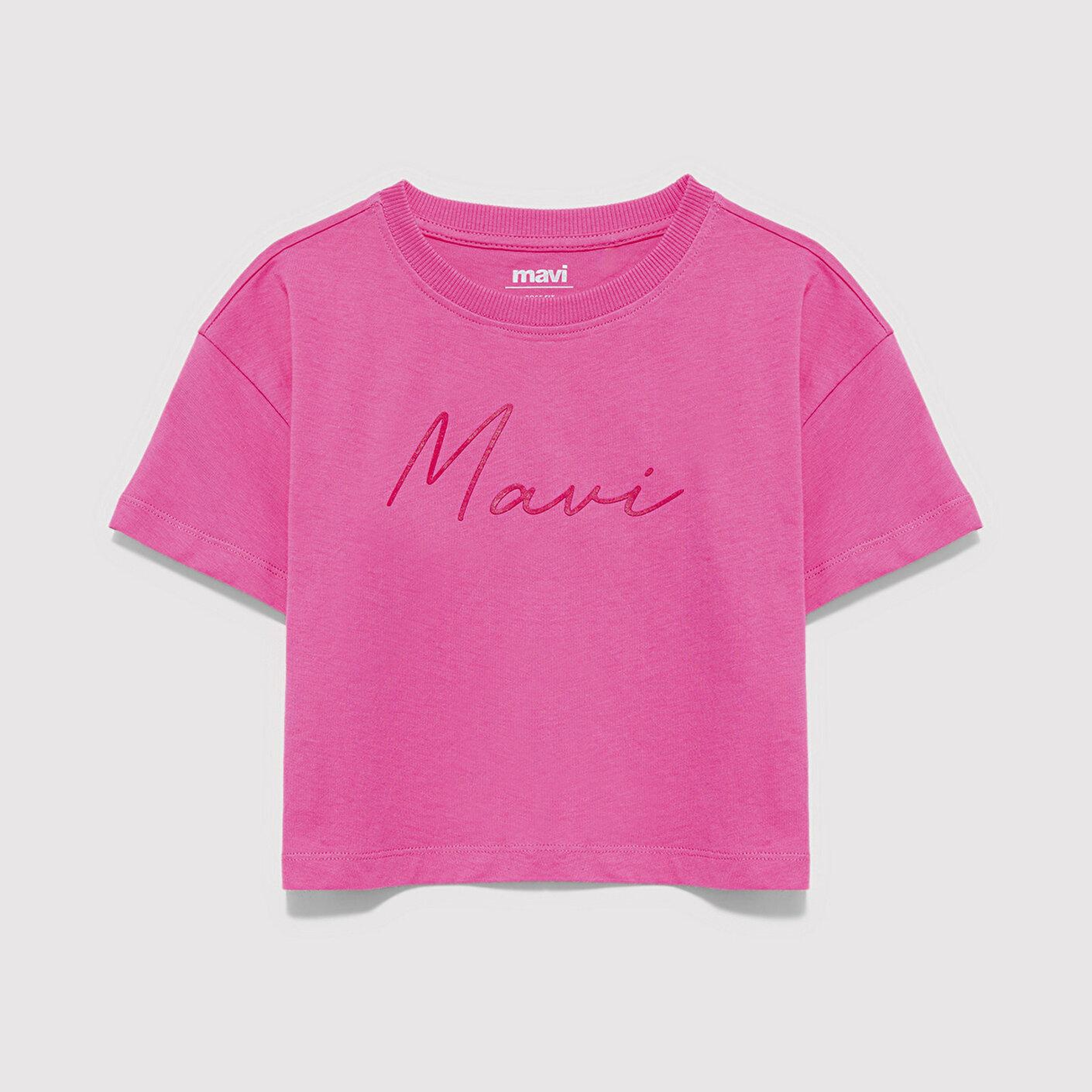 Mavi Mavi Logo Baskılı Pembe Tişört Loose Fit / Bol Rahat Kesim 7610181-91355
