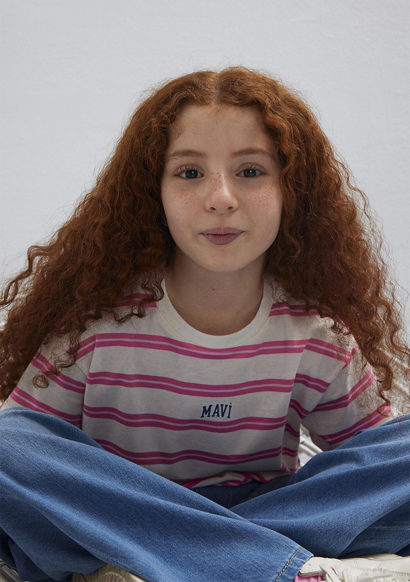 Mavi Mavi Logo Baskılı Ekru Tişört Loose Fit / Bol Rahat Kesim 7610387-91358