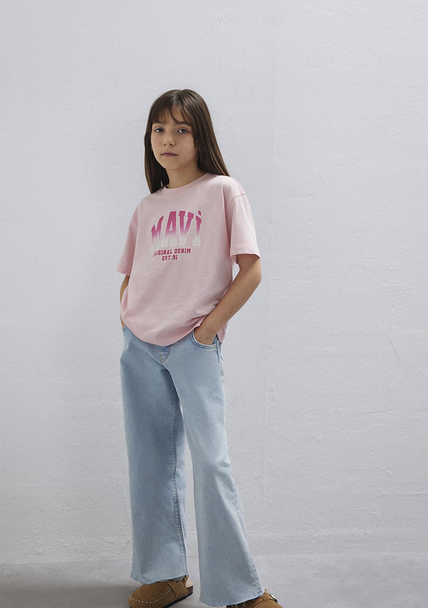 Mavi Mavi Logo Baskılı Pembe Tişört Loose Fit / Bol Rahat Kesim 7610386-71007