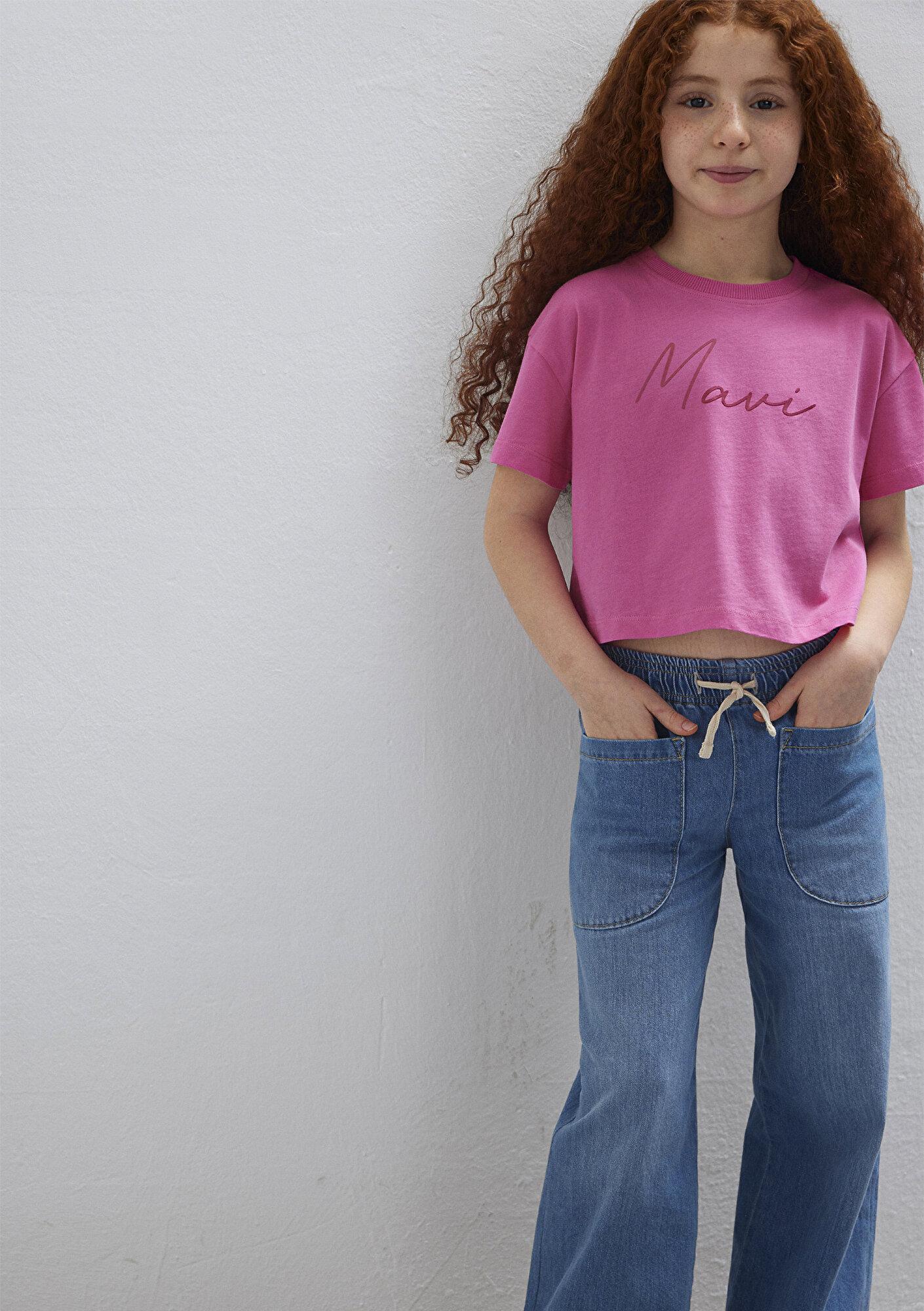 Mavi Mavi Logo Baskılı Pembe Tişört Loose Fit / Bol Rahat Kesim 7610181-91355