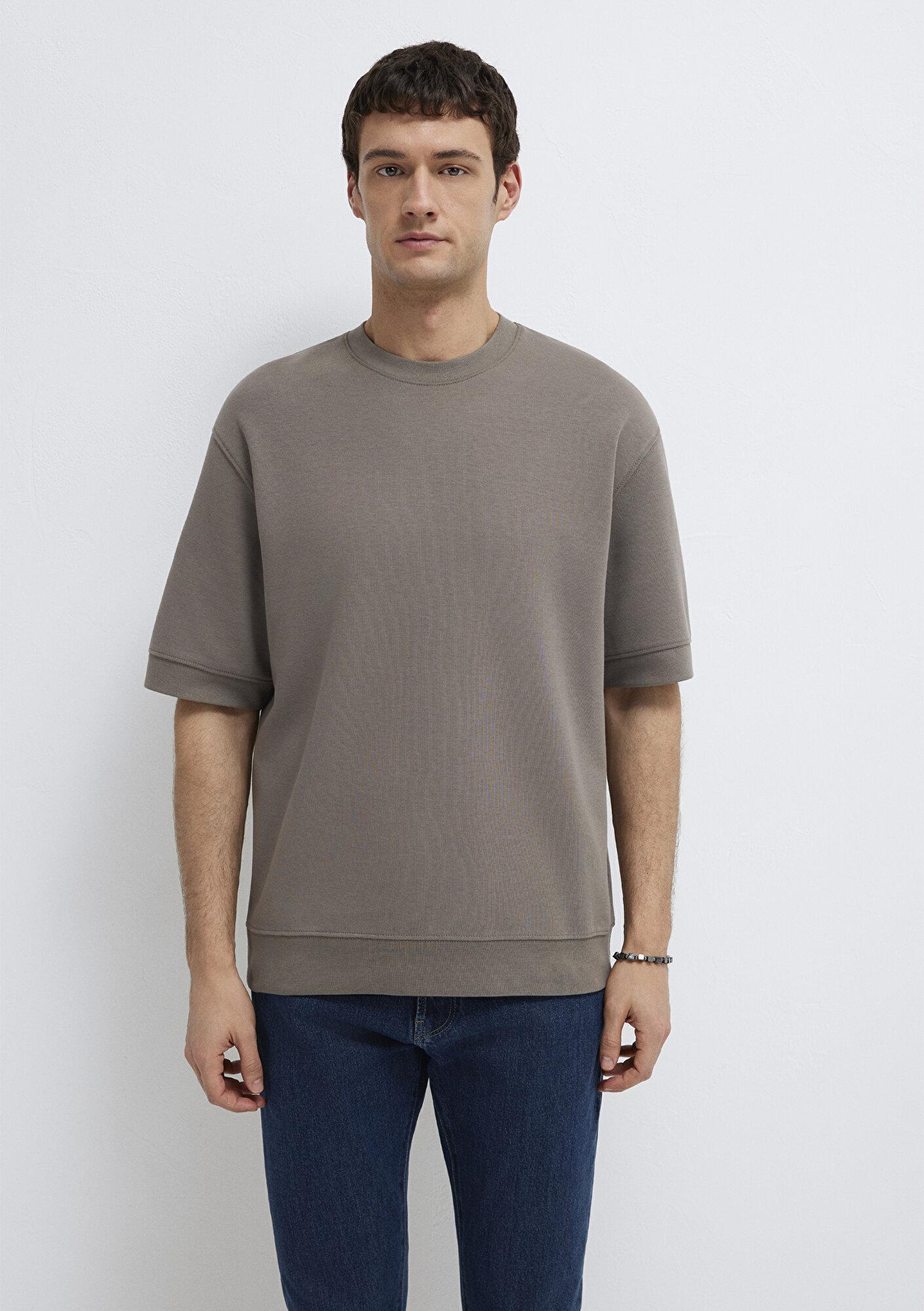 Mavi Bisiklet Yaka Kahverengi Tişört Loose Fit / Bol Rahat Kesim 0611614-87875