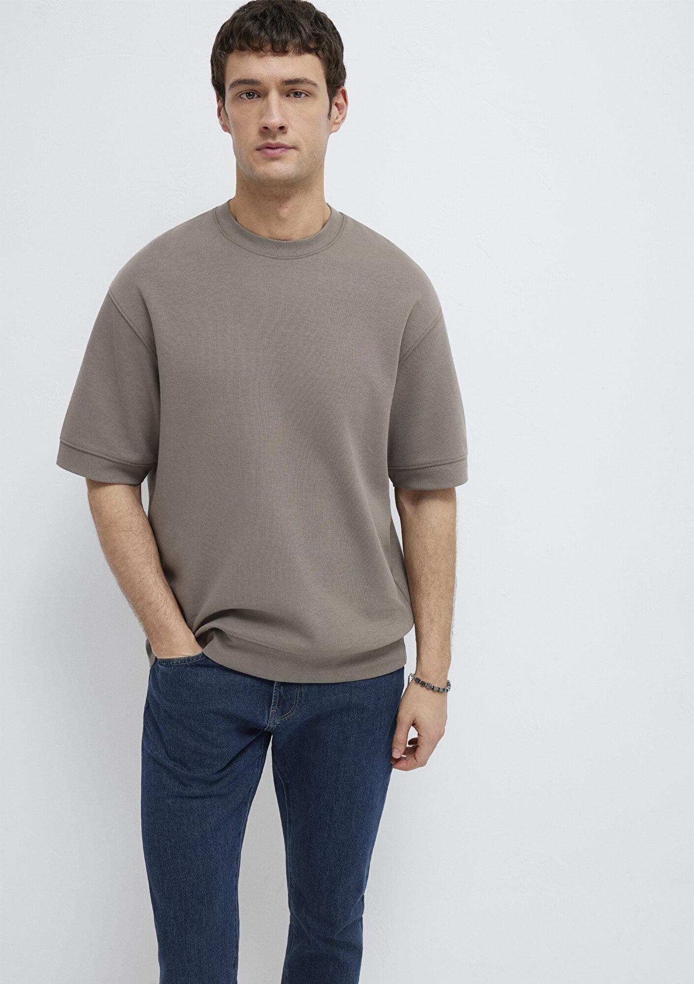 Mavi Bisiklet Yaka Kahverengi Tişört Loose Fit / Bol Rahat Kesim 0611614-87875