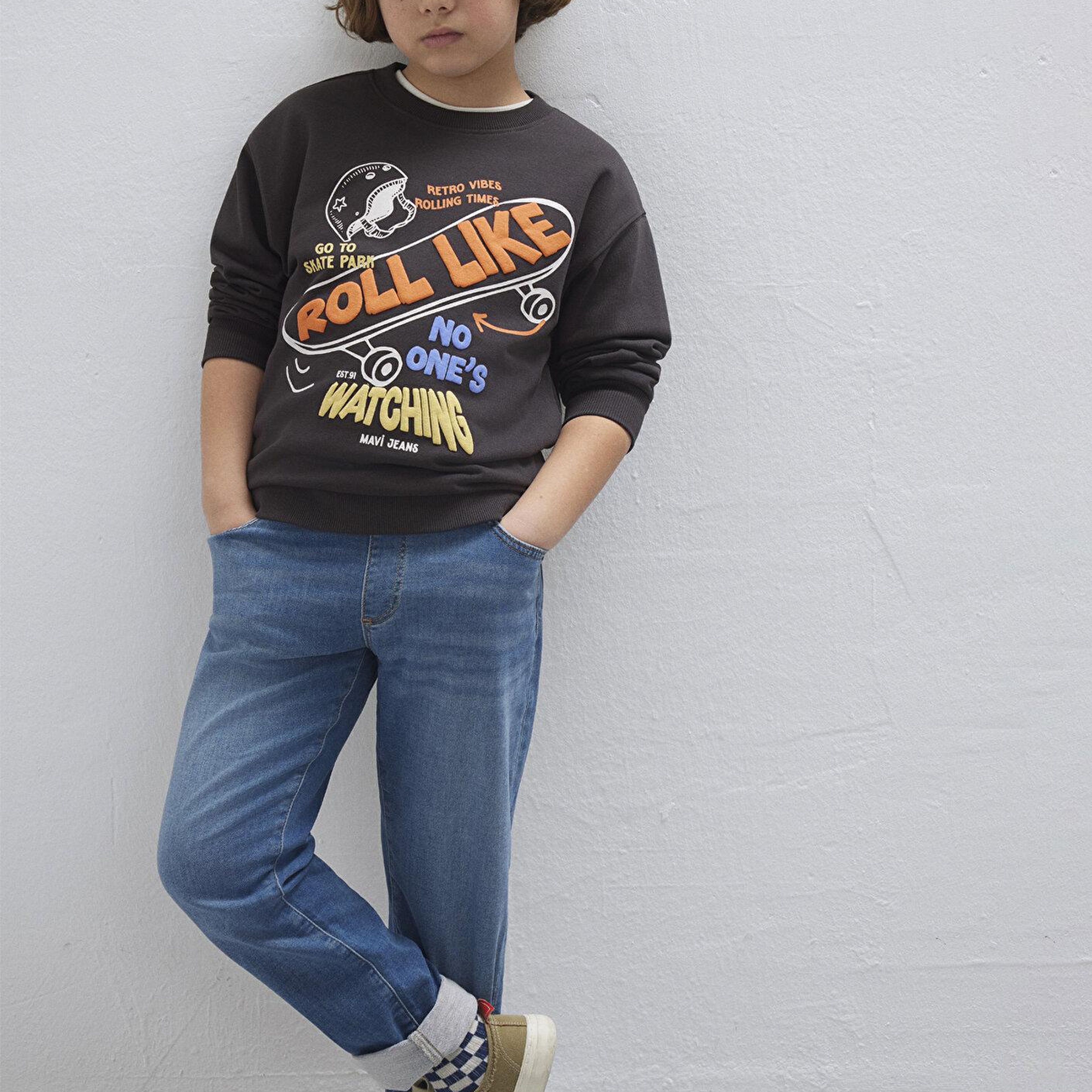 Mavi Roll Like Baskılı Antrasit Sweatshirt 6S10179-70087