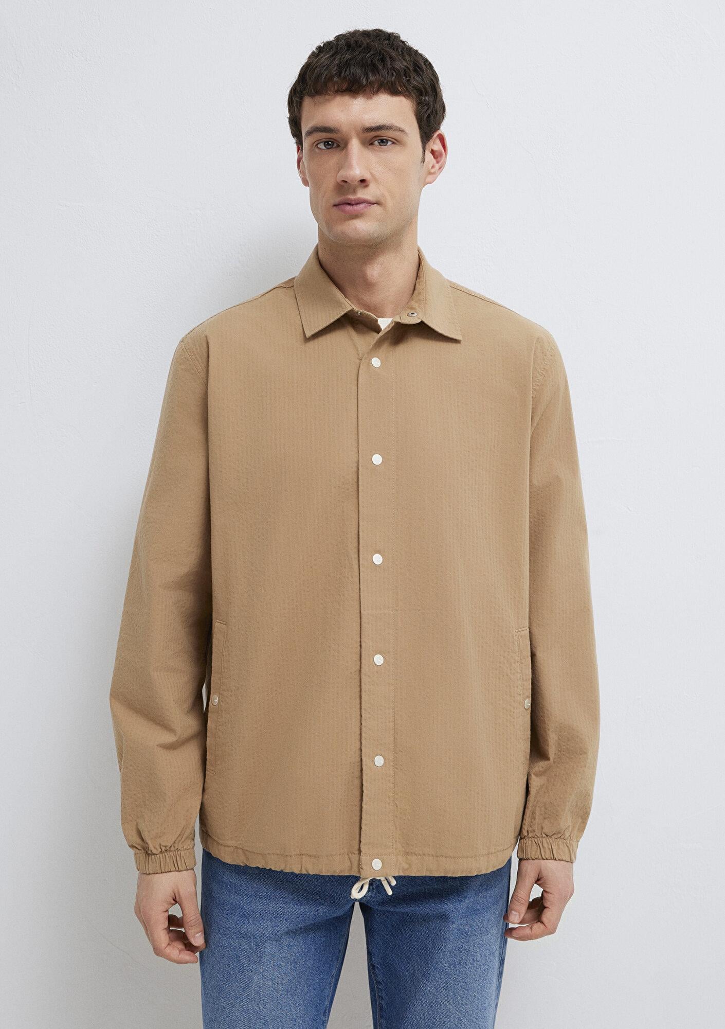 Mavi Cepli Kahverengi Gömlek Loose Fit / Bol Rahat Kesim 0211871-88616