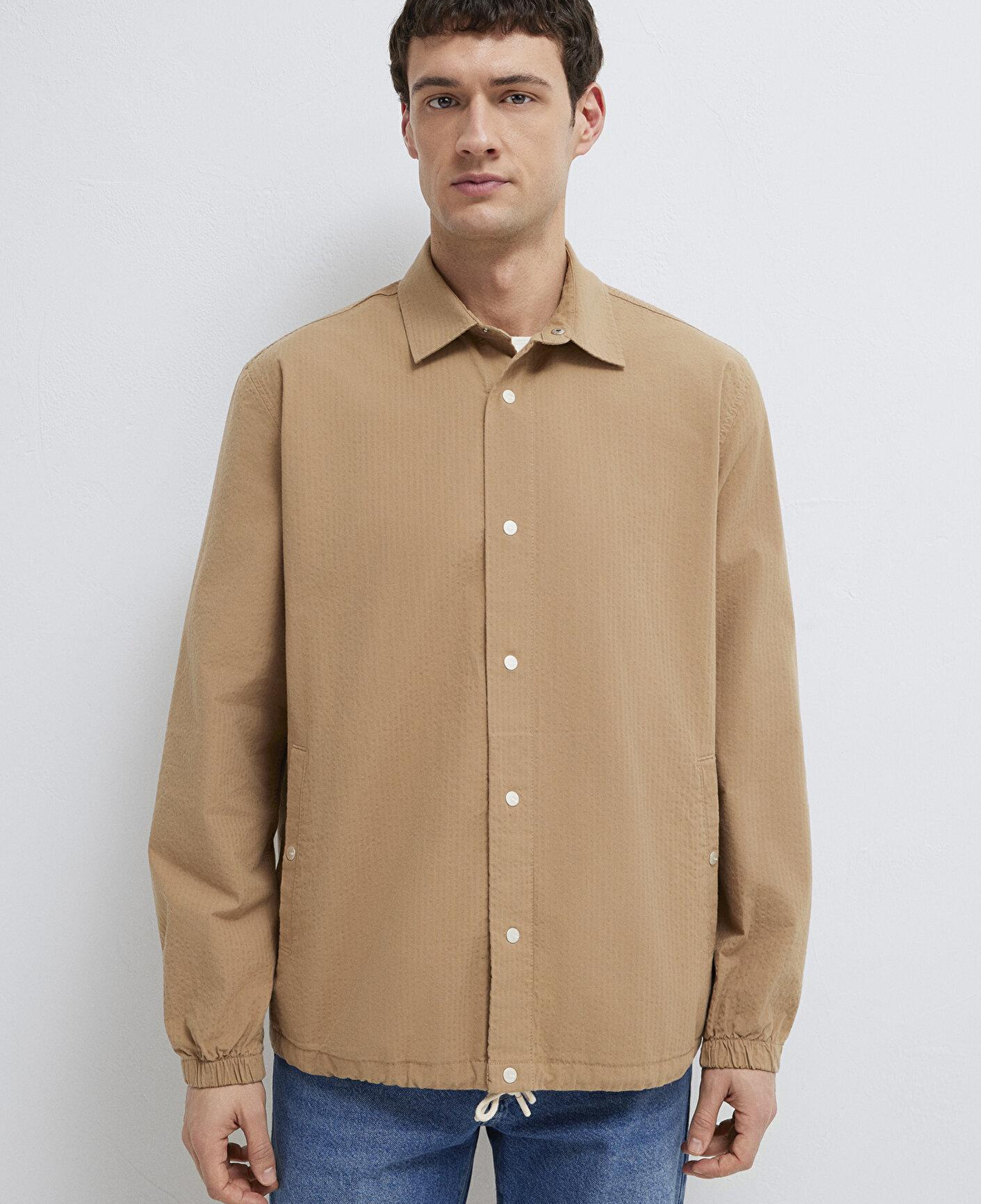 Mavi Cepli Kahverengi Gömlek Loose Fit / Bol Rahat Kesim 0211871-88616