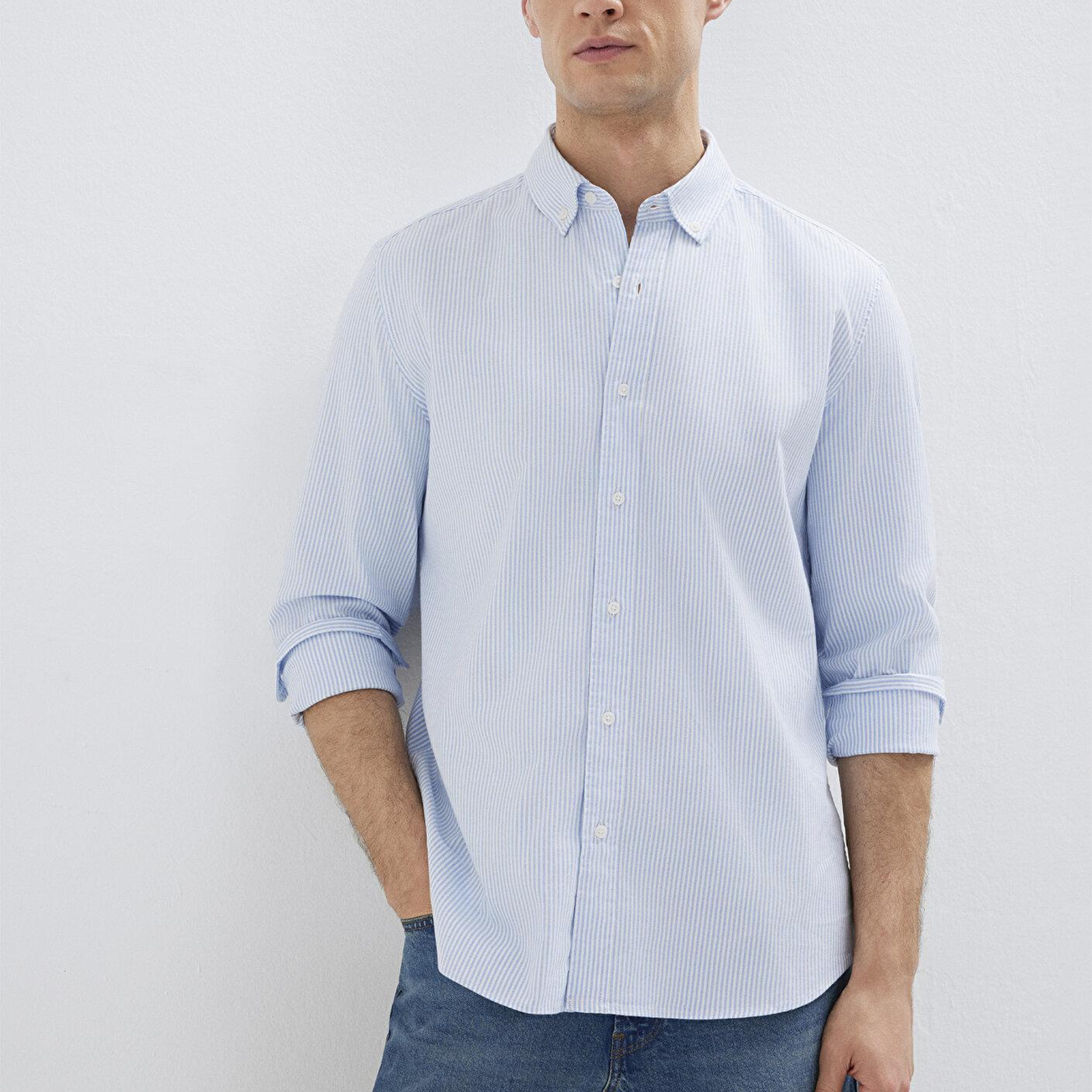 Mavi Çizgili Mavi Gömlek Slim Fit / Dar Kesim 0211916-91471