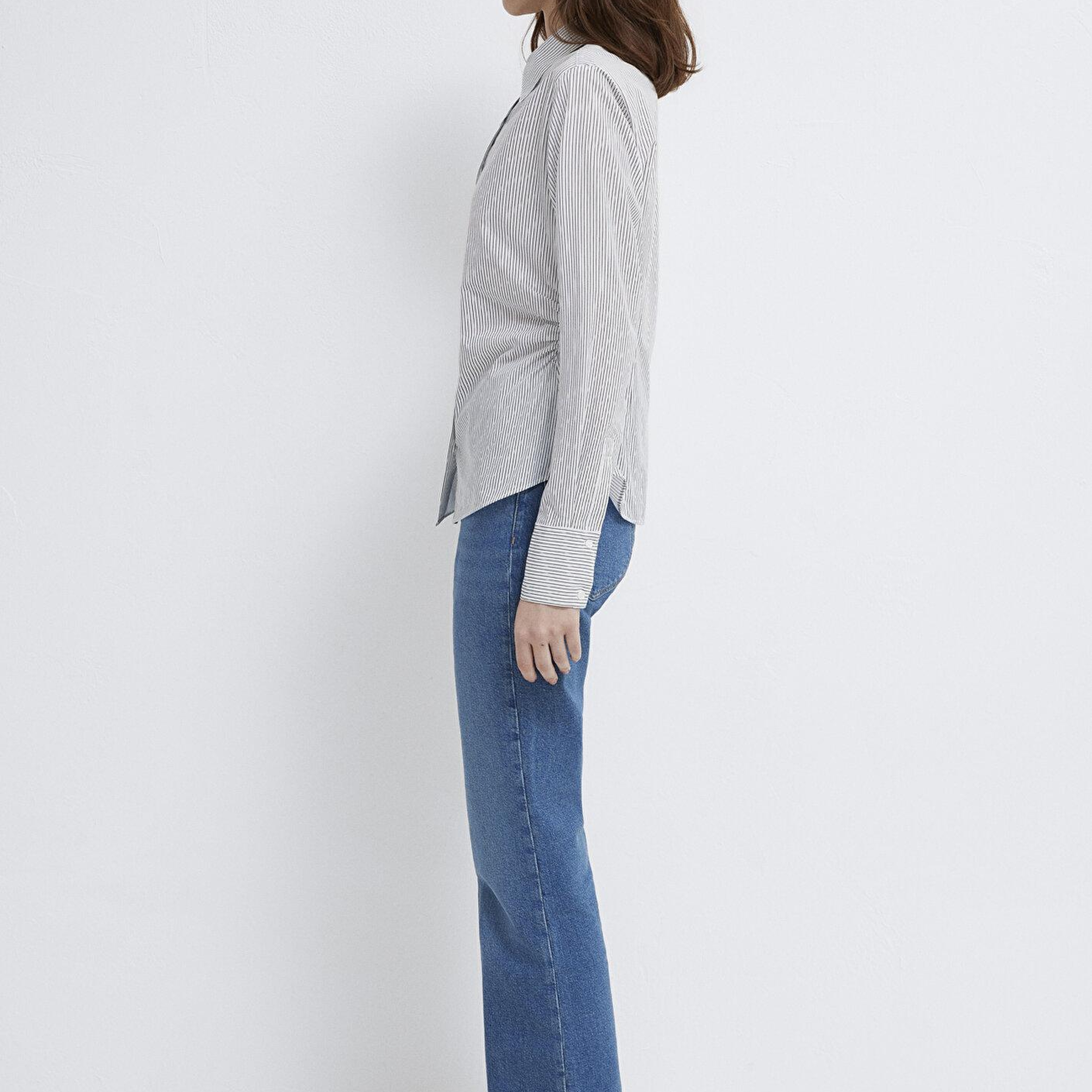 Mavi Antrasit Çizgili Beyaz Gömlek Slim Fit / Dar Kesim 1211378-91377