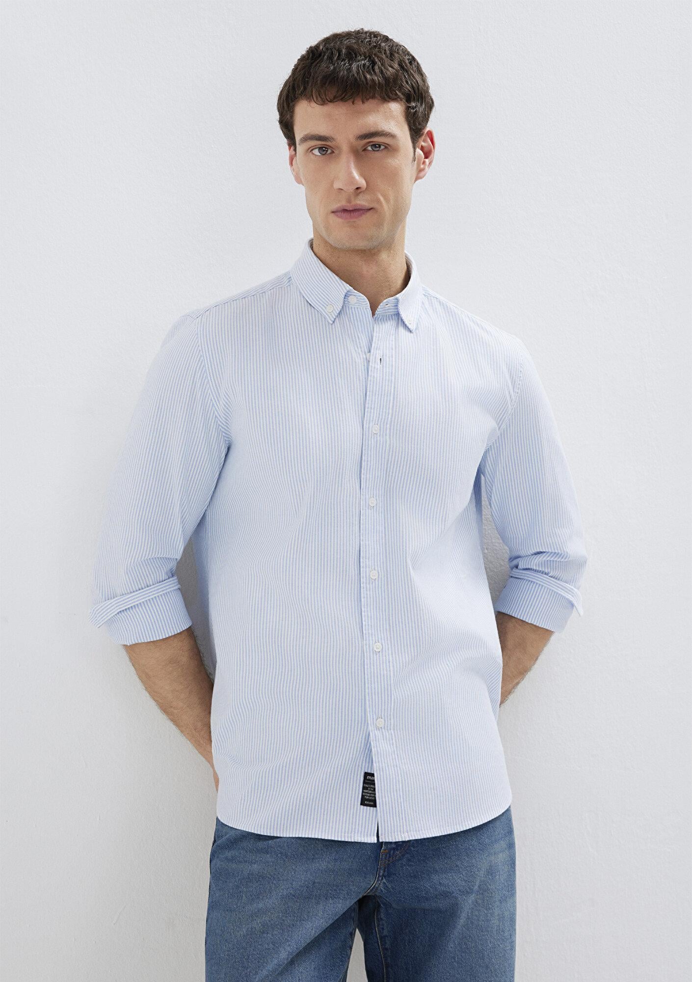 Mavi Çizgili Mavi Gömlek Slim Fit / Dar Kesim 0211916-91471