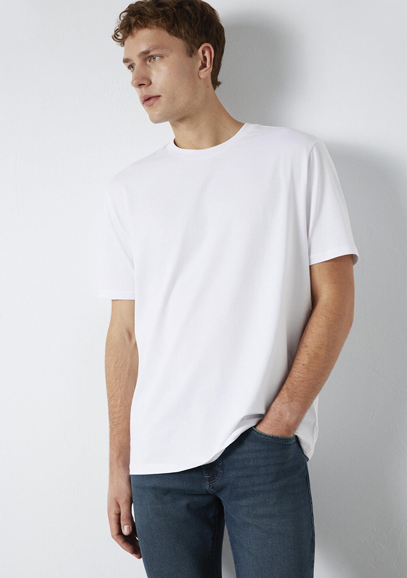 Mavi Beyaz Basic Tişört Loose Fit / Bol Rahat Kesim 0613199-620