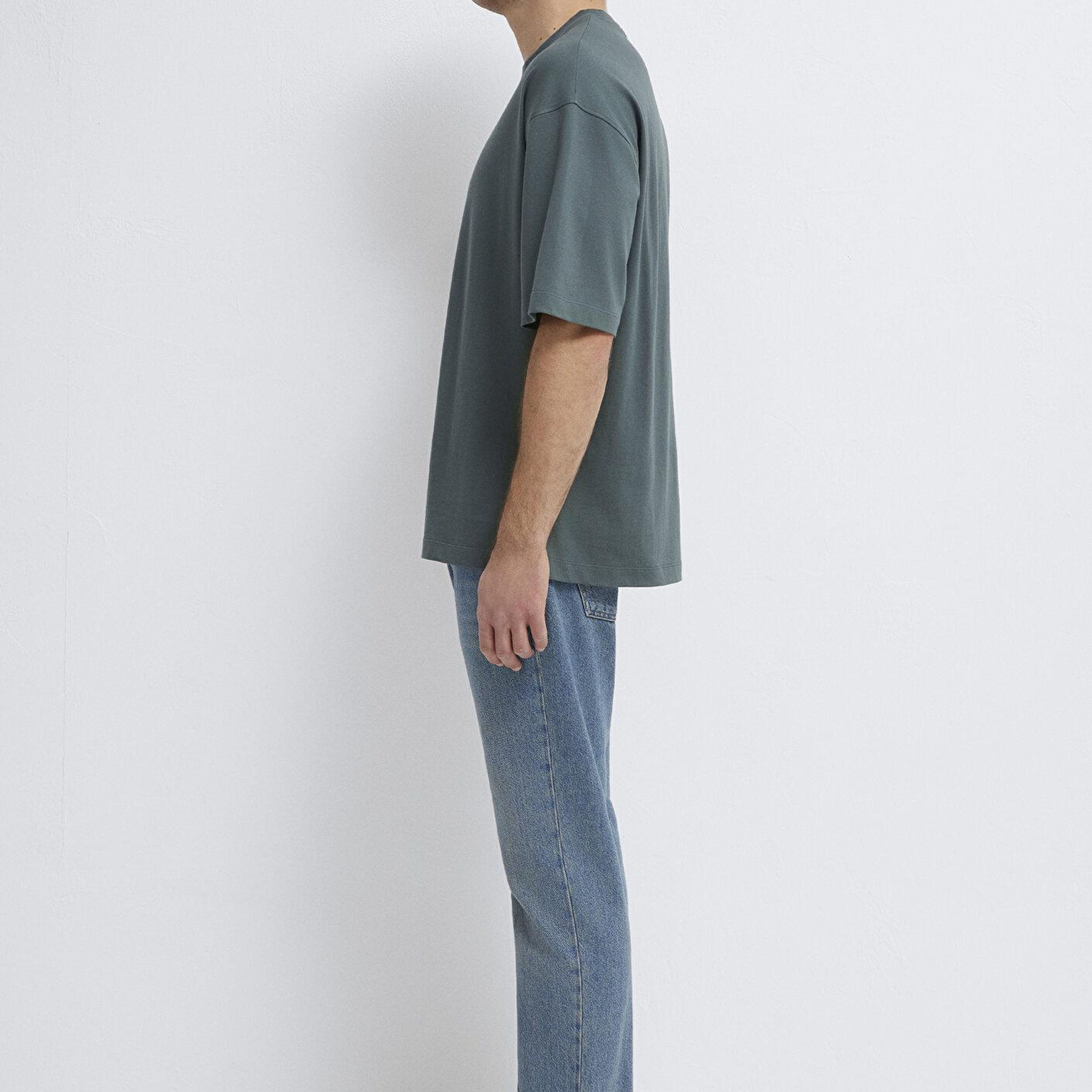 Mavi Yeşil Basic Tişört Oversize / Geniş Kesim 0613113-71598