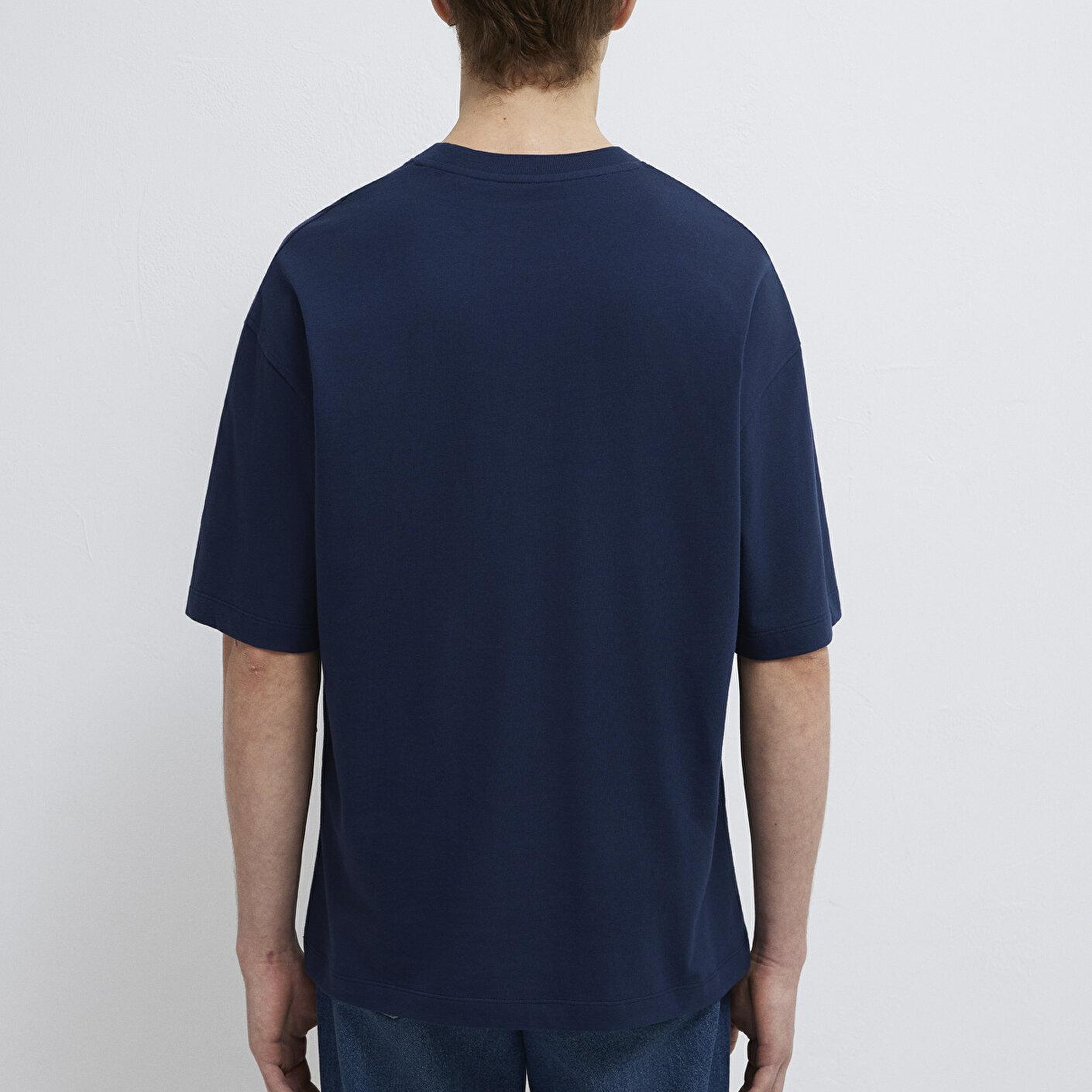 Mavi Lacivert Basic Tişört Oversize / Geniş Kesim 0613113-82318