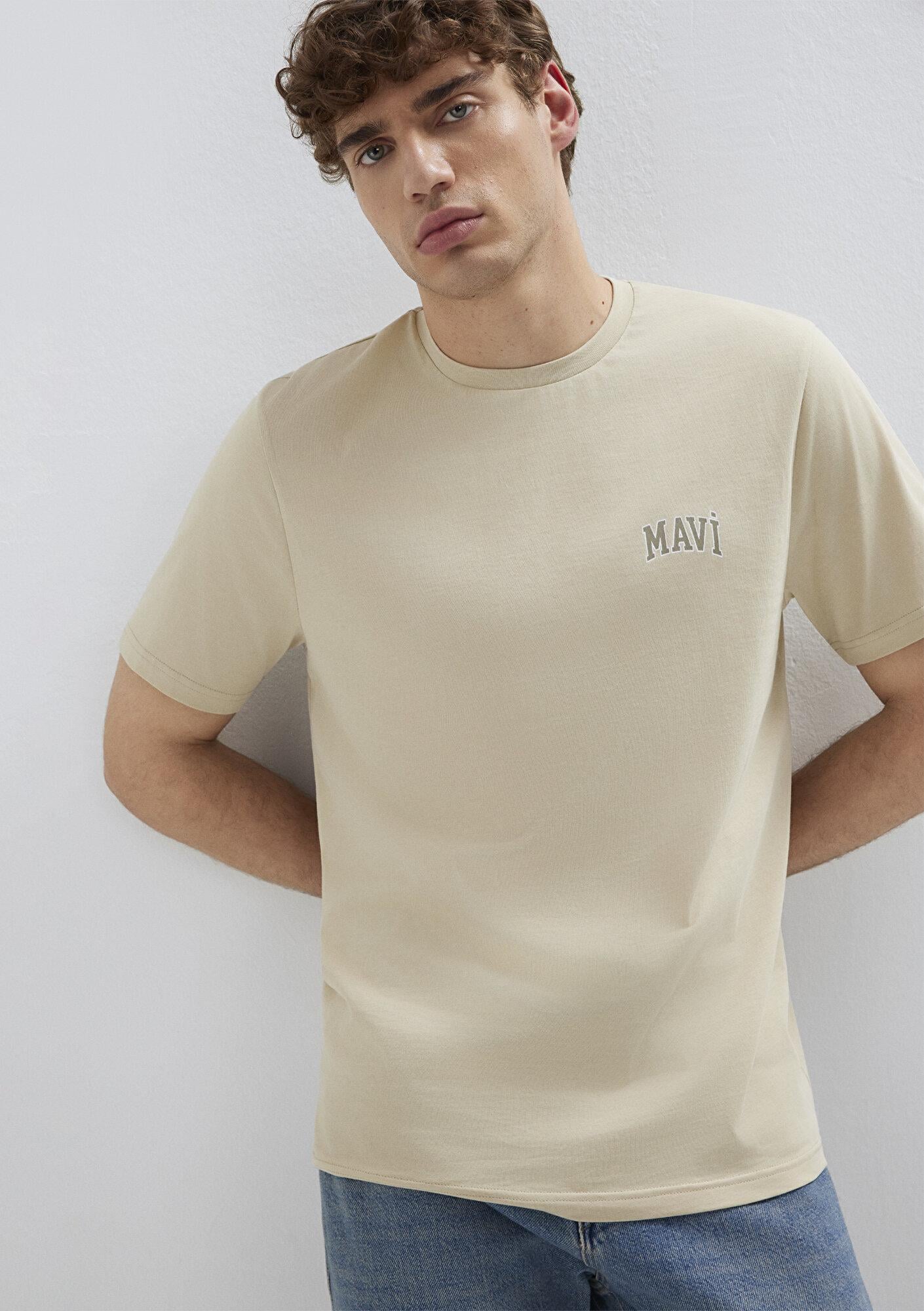 Mavi Mavi Logo Baskılı Bej Tişört Regular Fit / Normal Kesim 0611714-70325