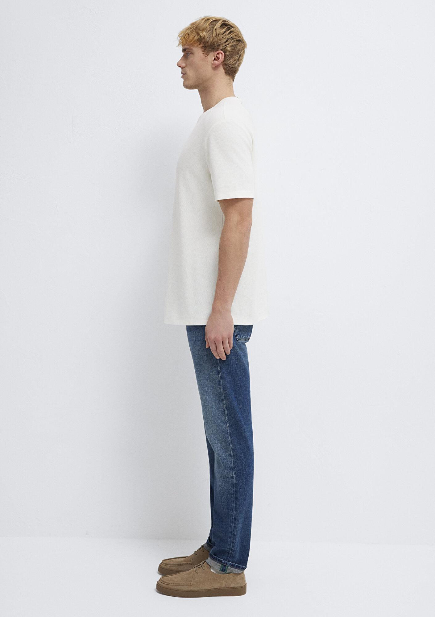 Mavi Ekru Basic Tişört Loose Fit / Bol Rahat Kesim 0613153-70056