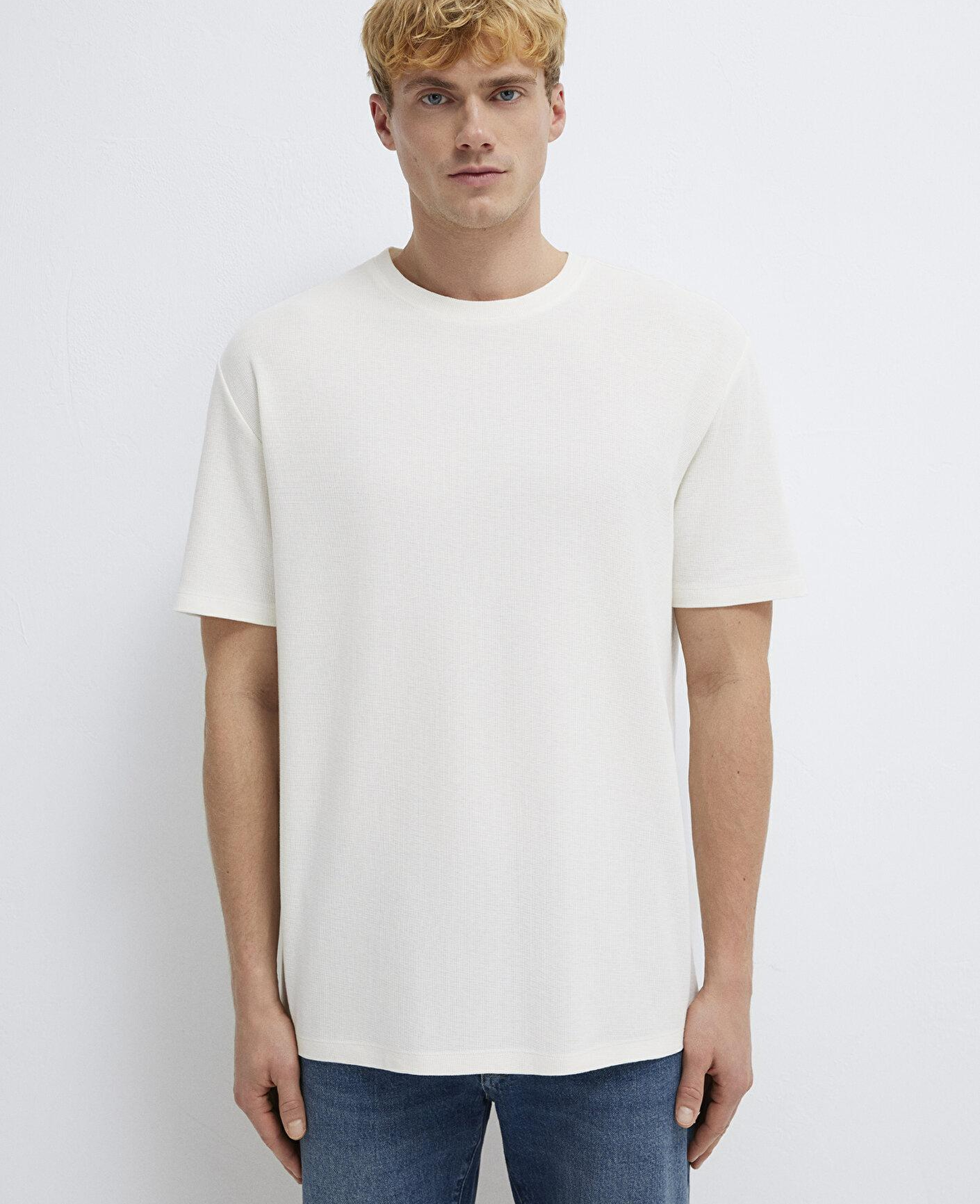 Mavi Ekru Basic Tişört Loose Fit / Bol Rahat Kesim 0613153-70056