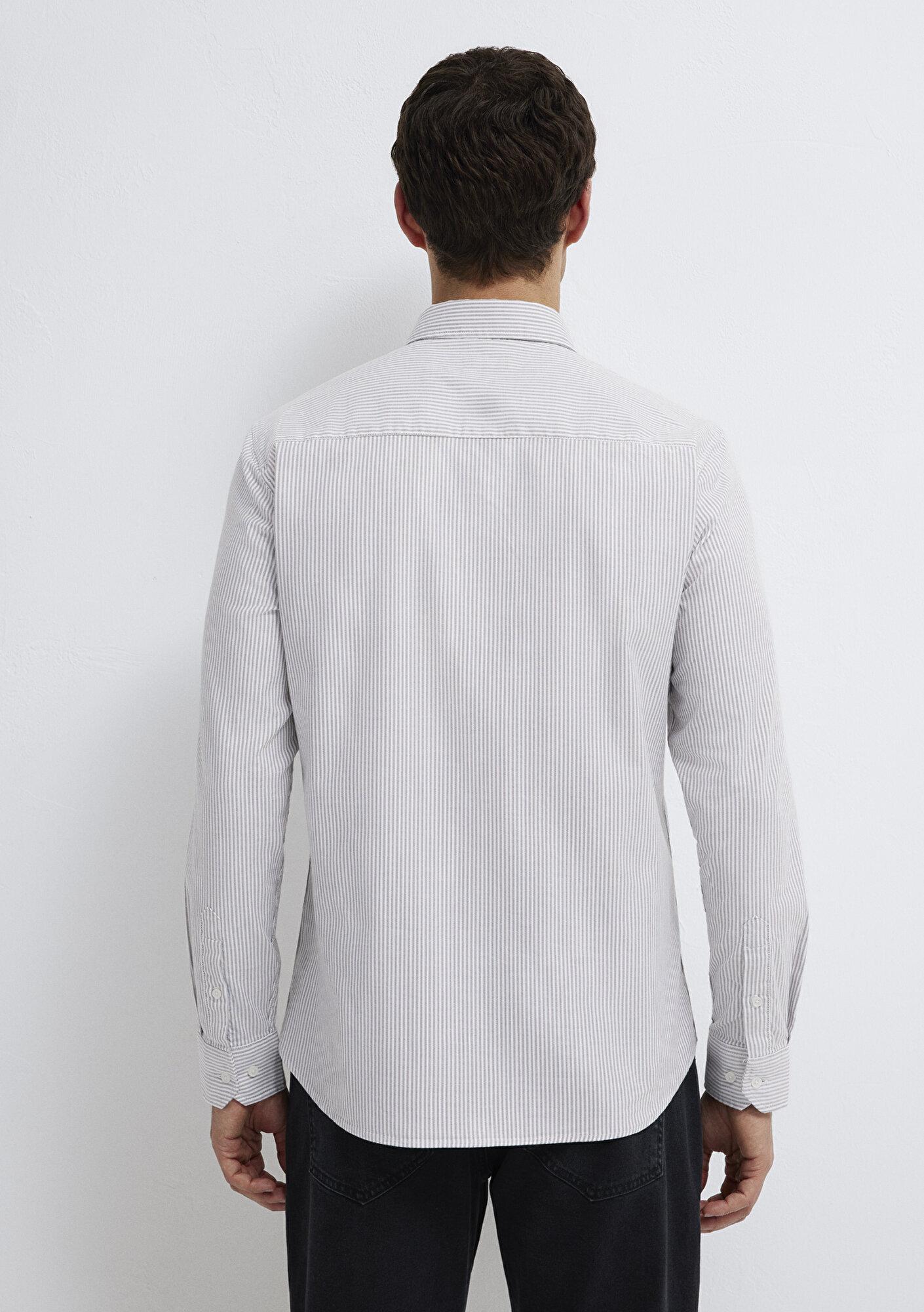 Mavi Gri Çizgili Beyaz Gömlek Slim Fit / Dar Kesim 0211916-91472
