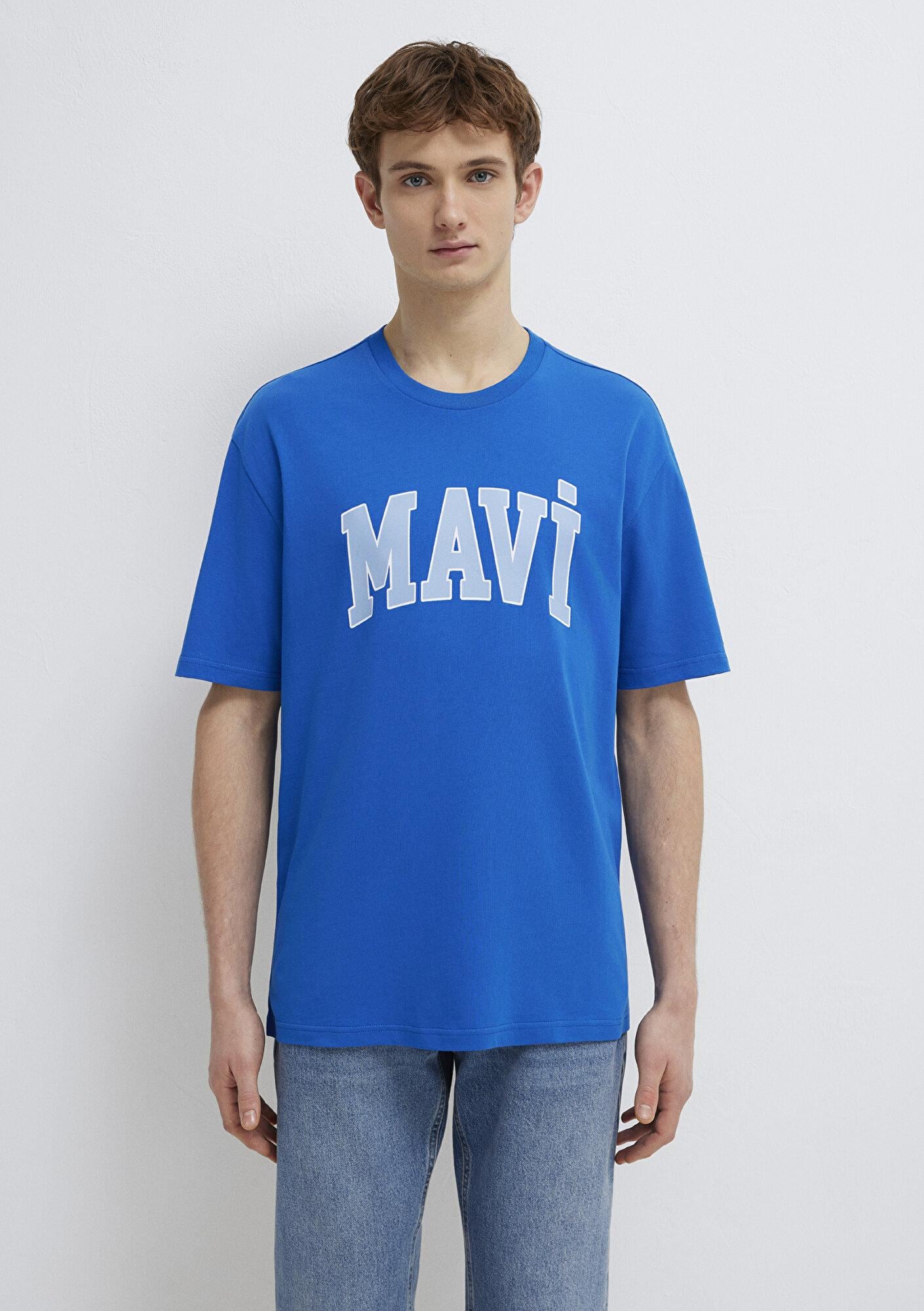 Mavi Mavi Logo Baskılı Mavi Tişört Loose Fit / Bol Rahat Kesim 0611711-81330