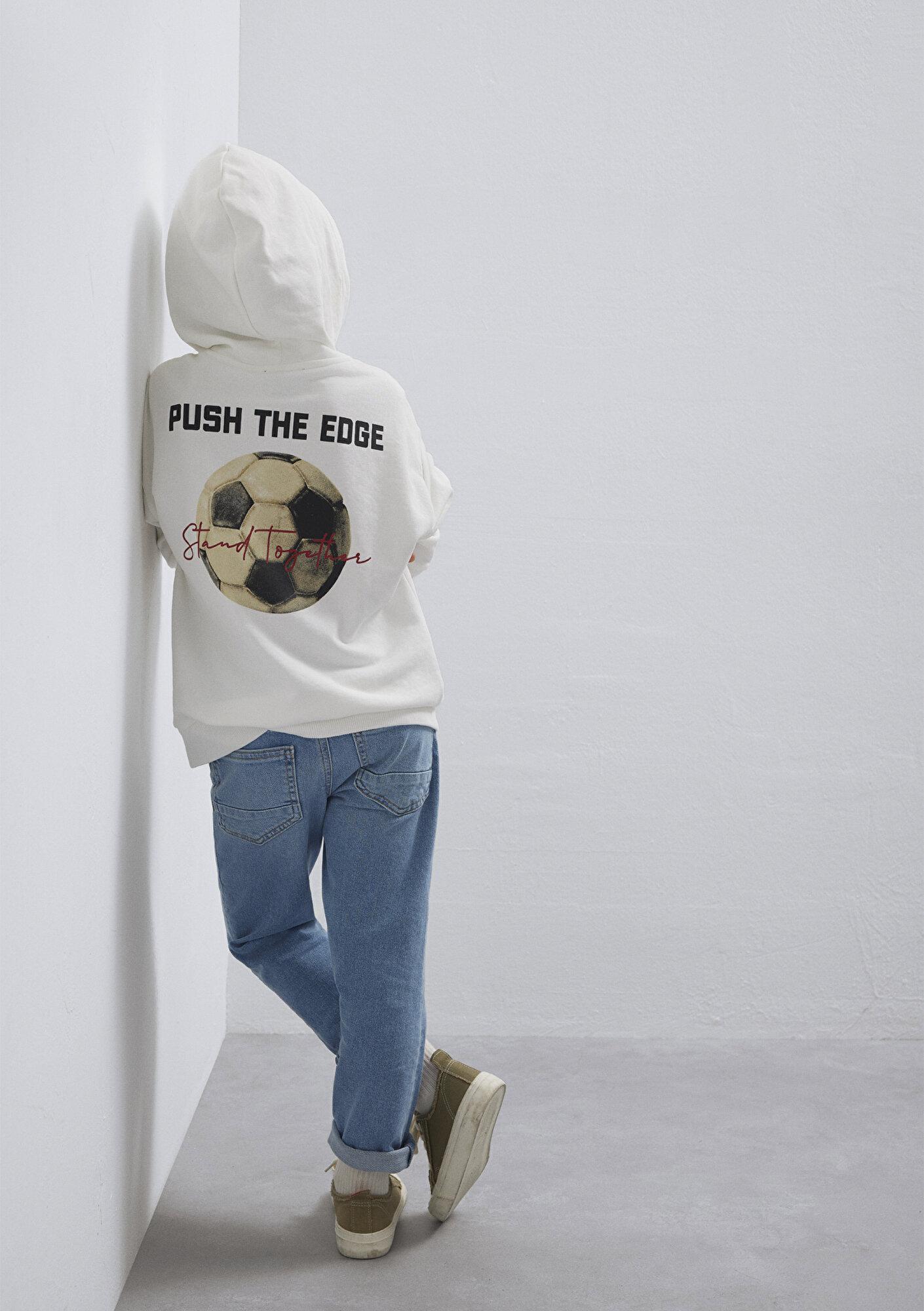 Mavi Stand Together Baskılı Kapüşonlu Ekru Sweatshirt 6S10181-70057